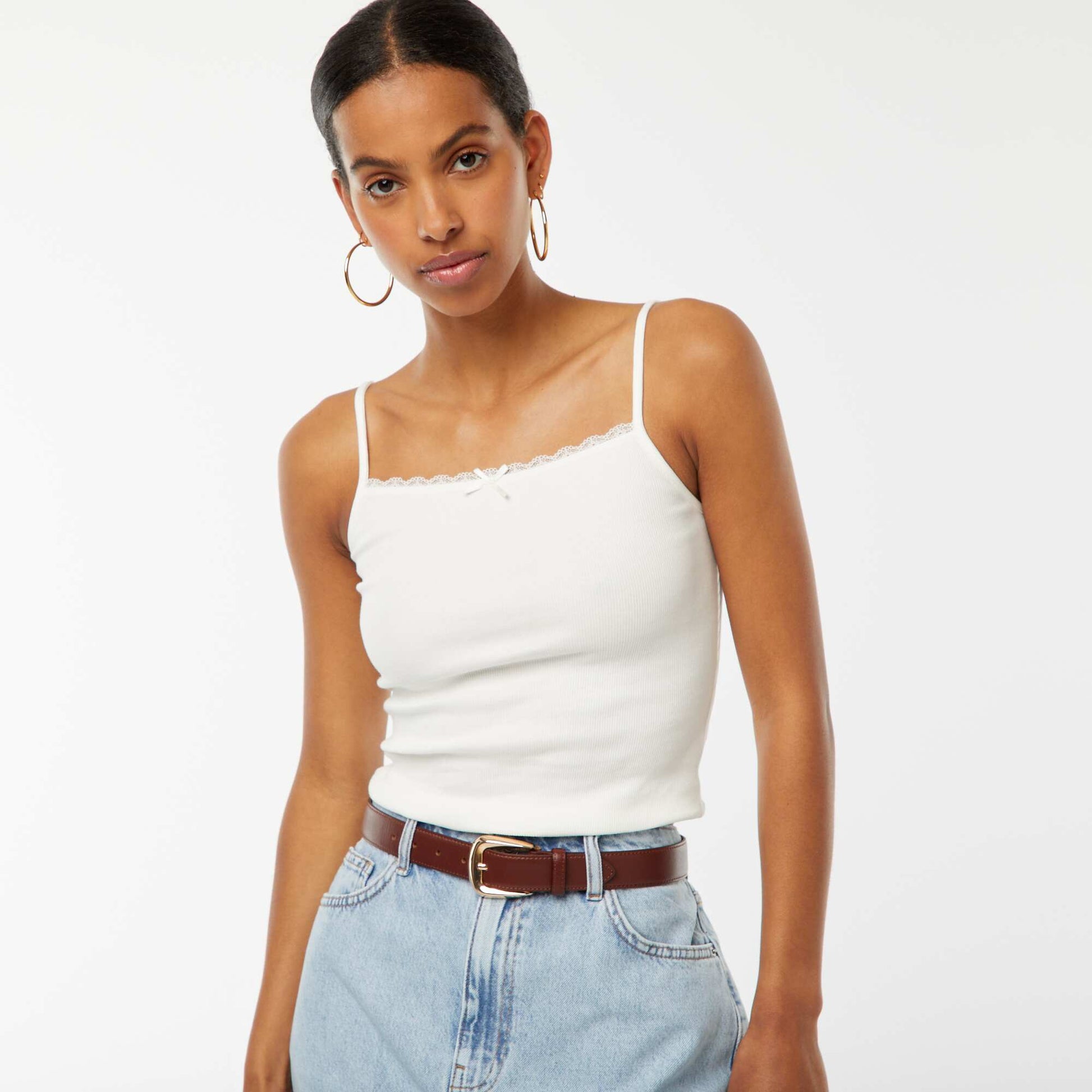 Débardeur côtelé sans manches crop top BLANC