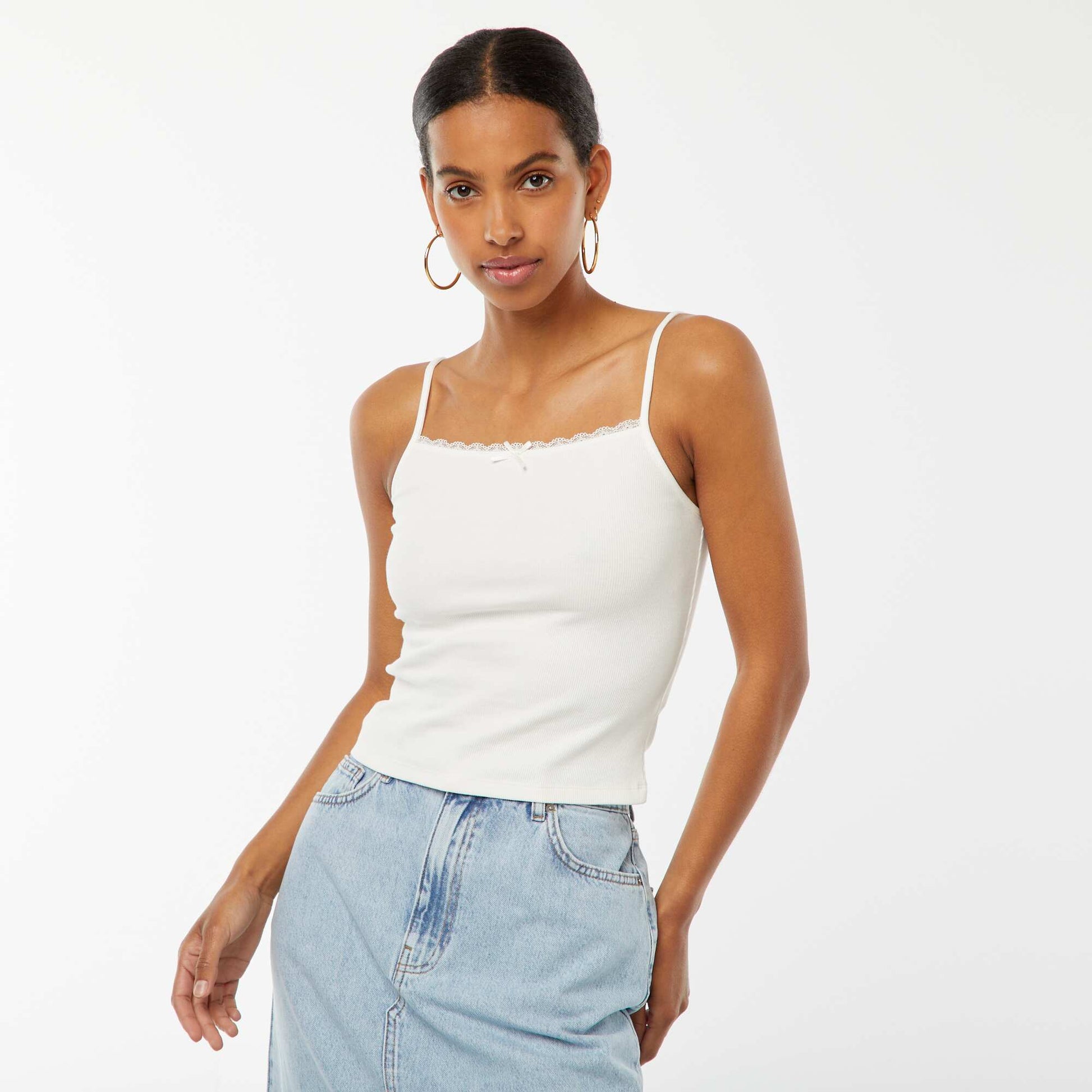 Débardeur côtelé sans manches crop top BLANC