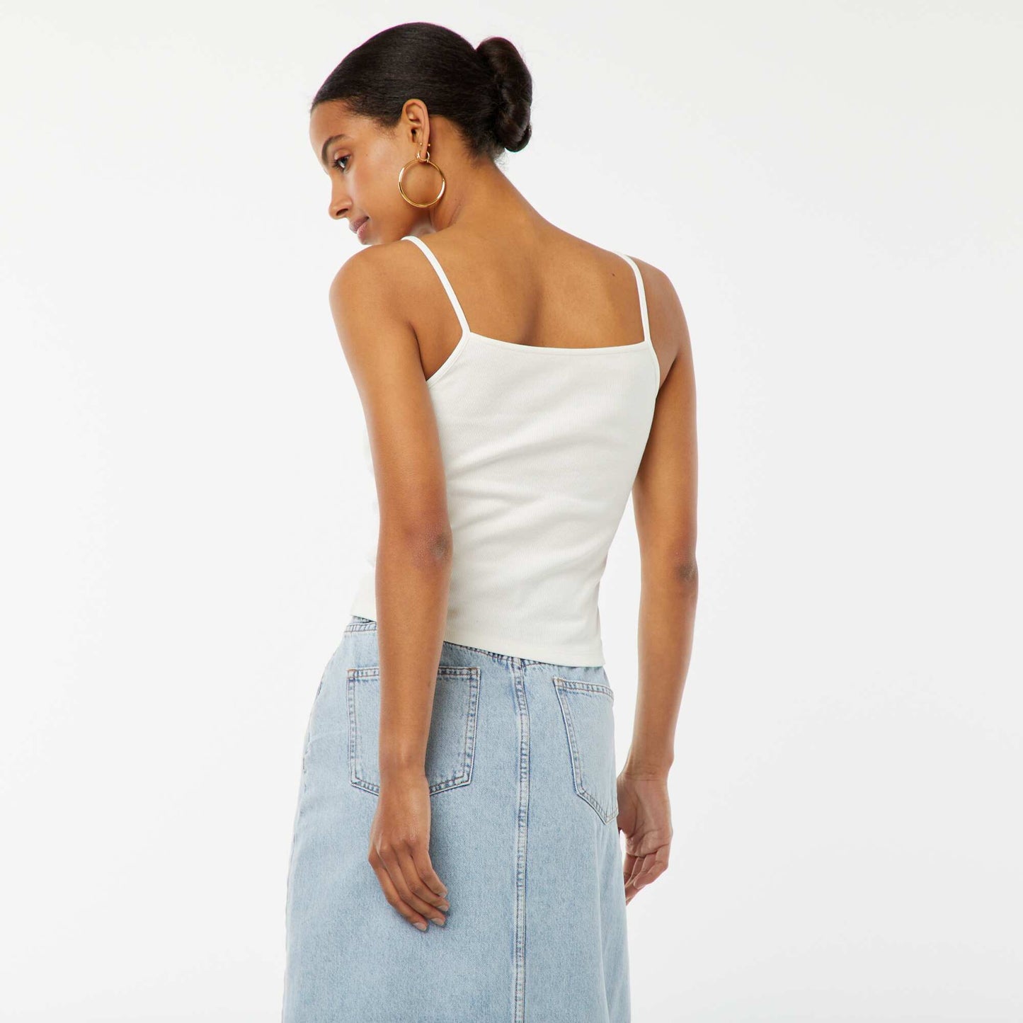Débardeur côtelé sans manches crop top BLANC