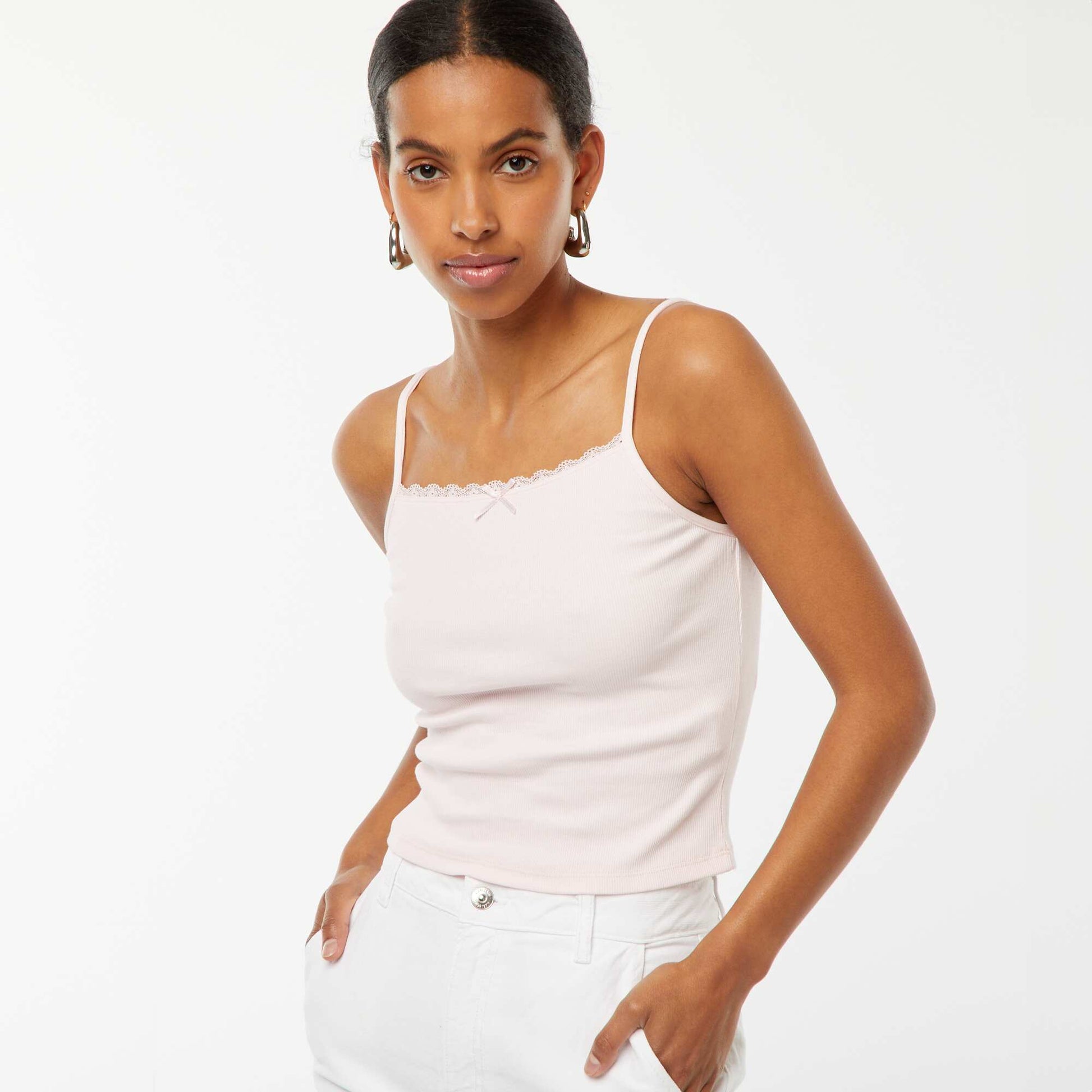 Débardeur côtelé sans manches crop top ROSE