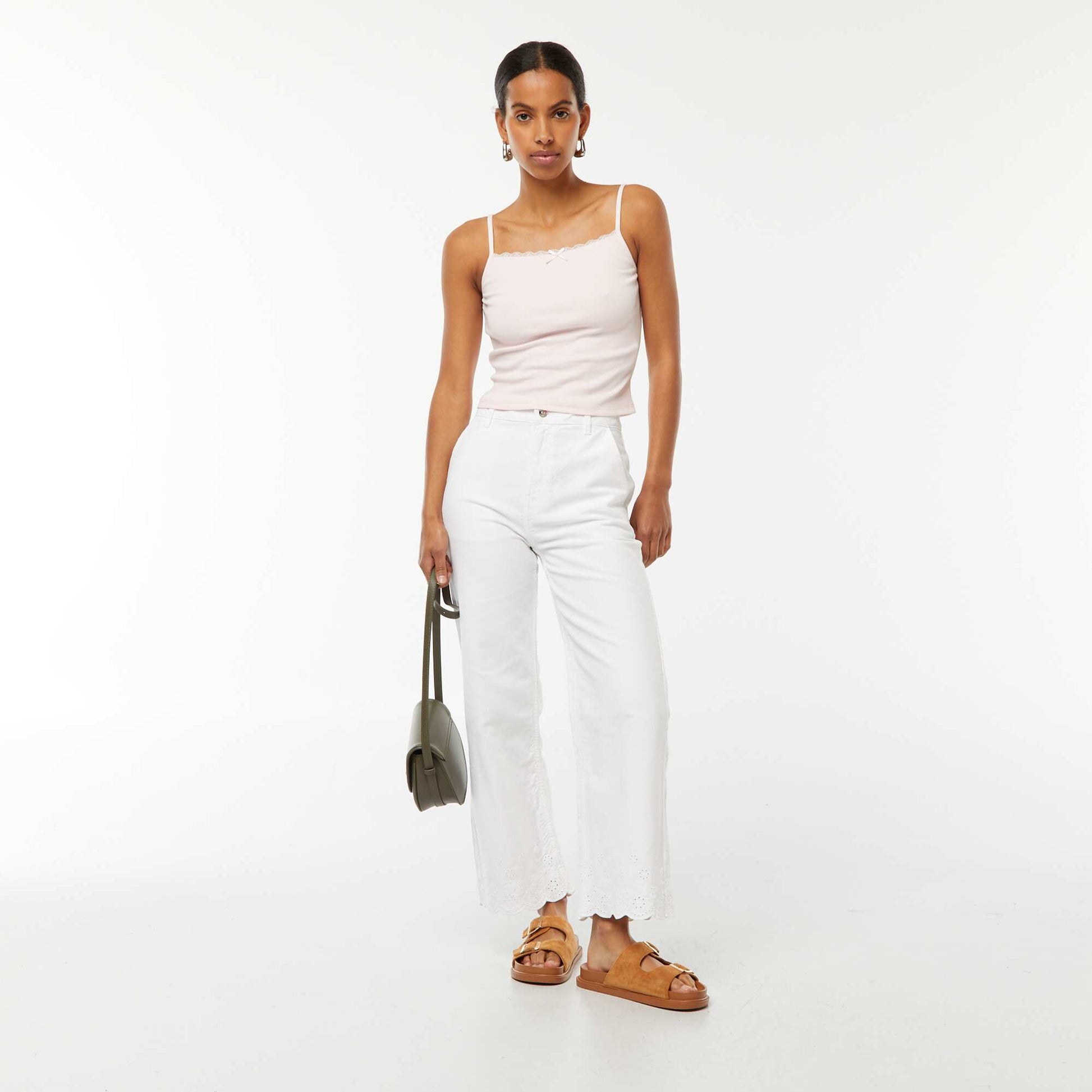 Débardeur côtelé sans manches crop top ROSE