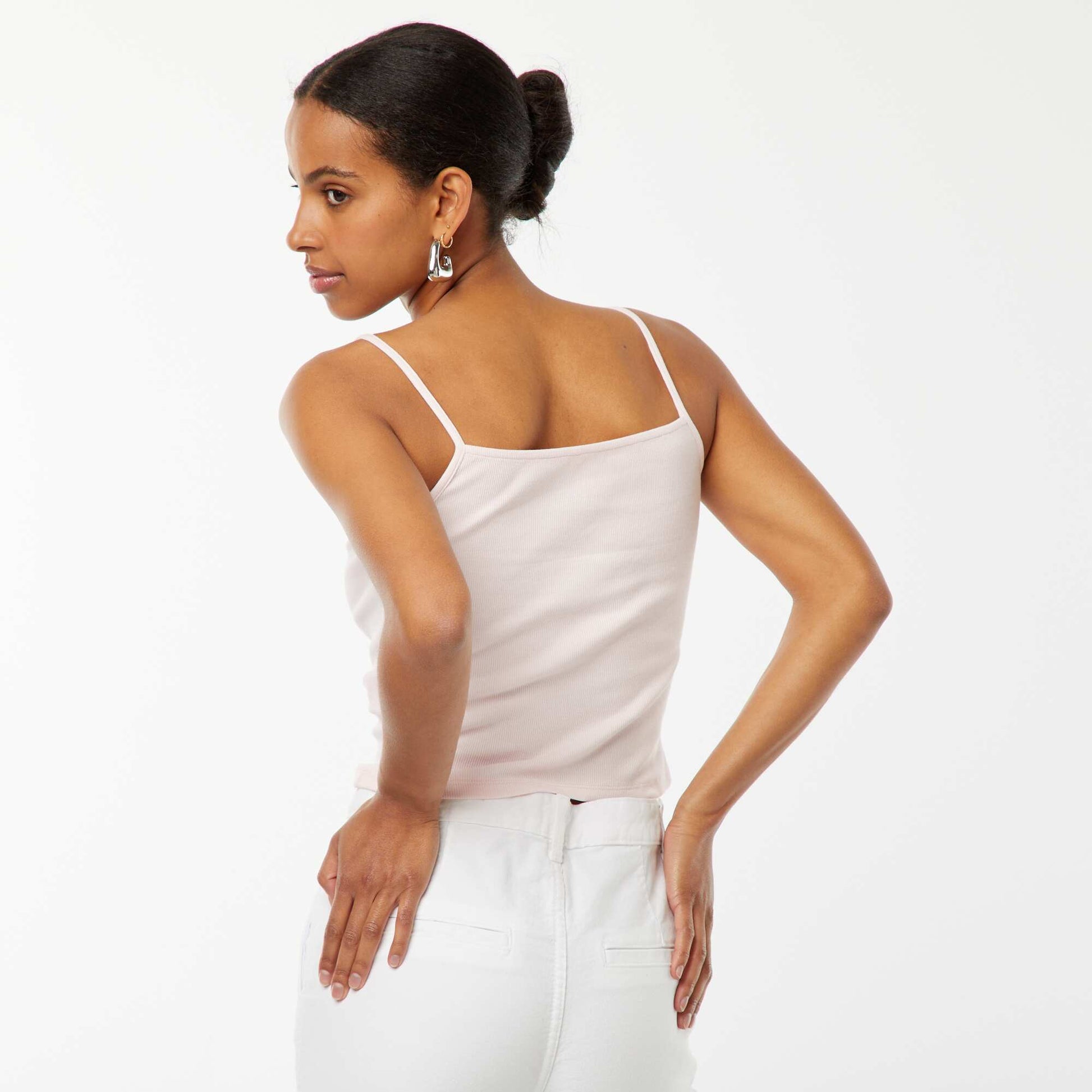 Débardeur côtelé sans manches crop top ROSE