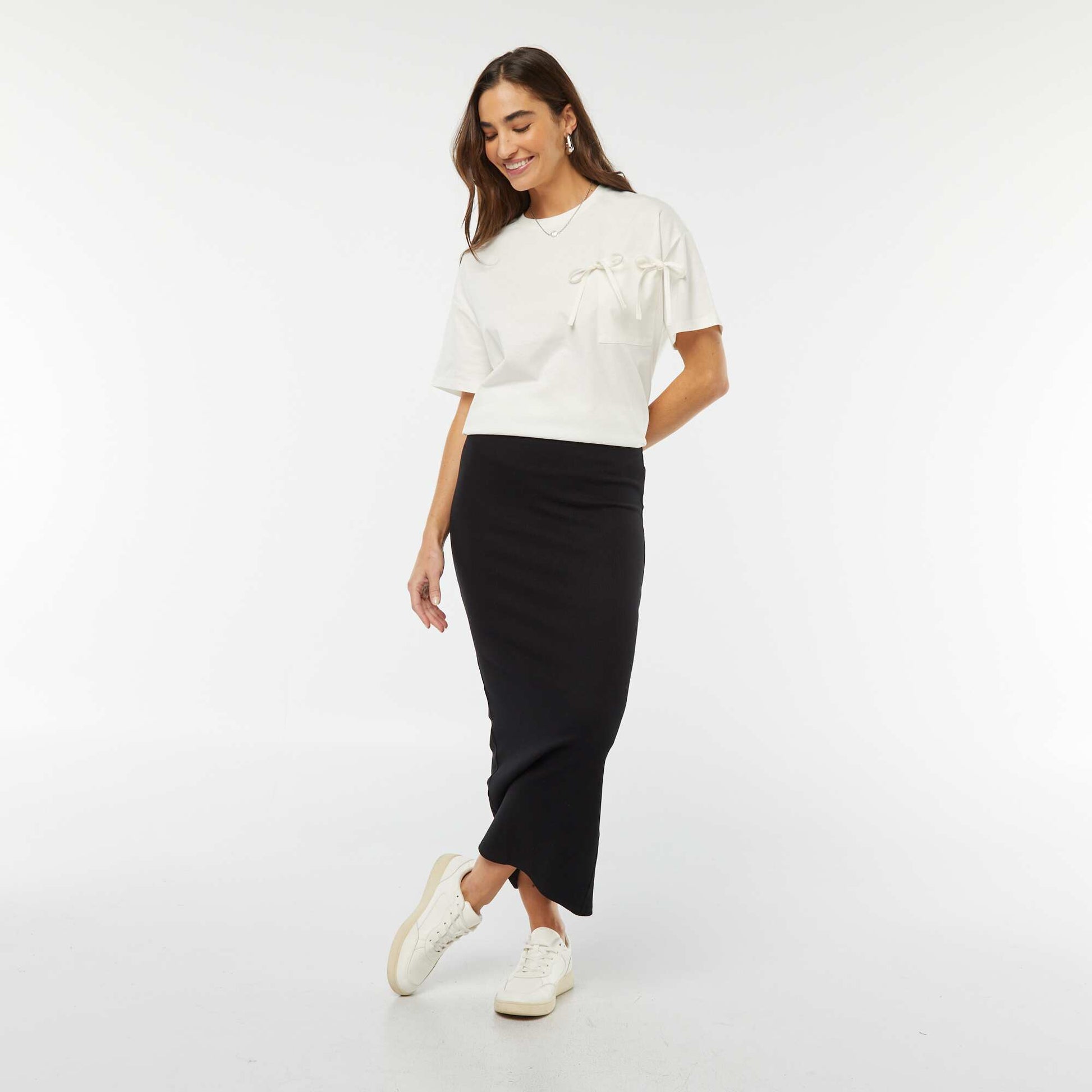 T-shirt à manches courtes avec nœuds décoratifs BLANC