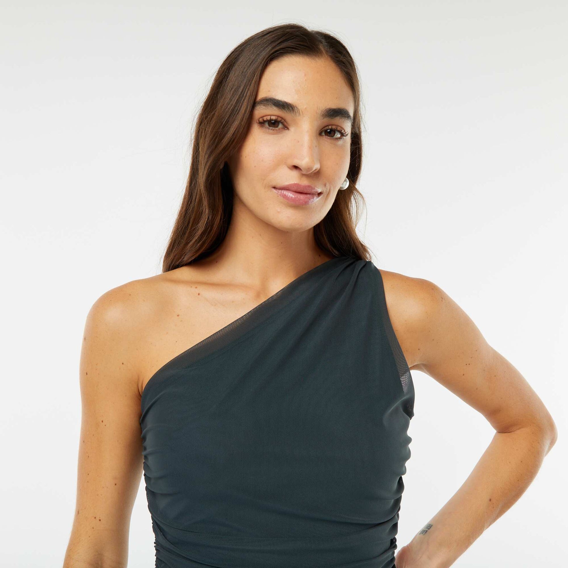 Robe asymétrique et drapée en mesh VERT