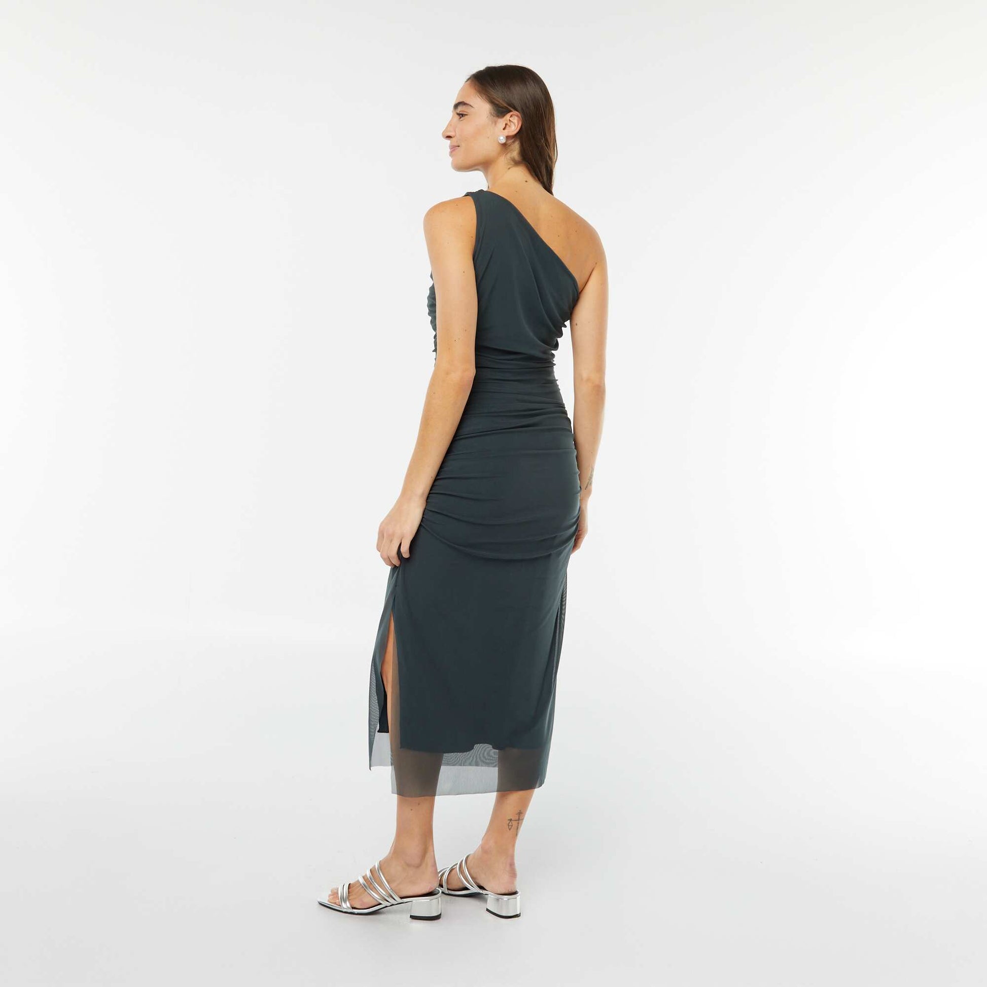 Robe asymétrique et drapée en mesh VERT