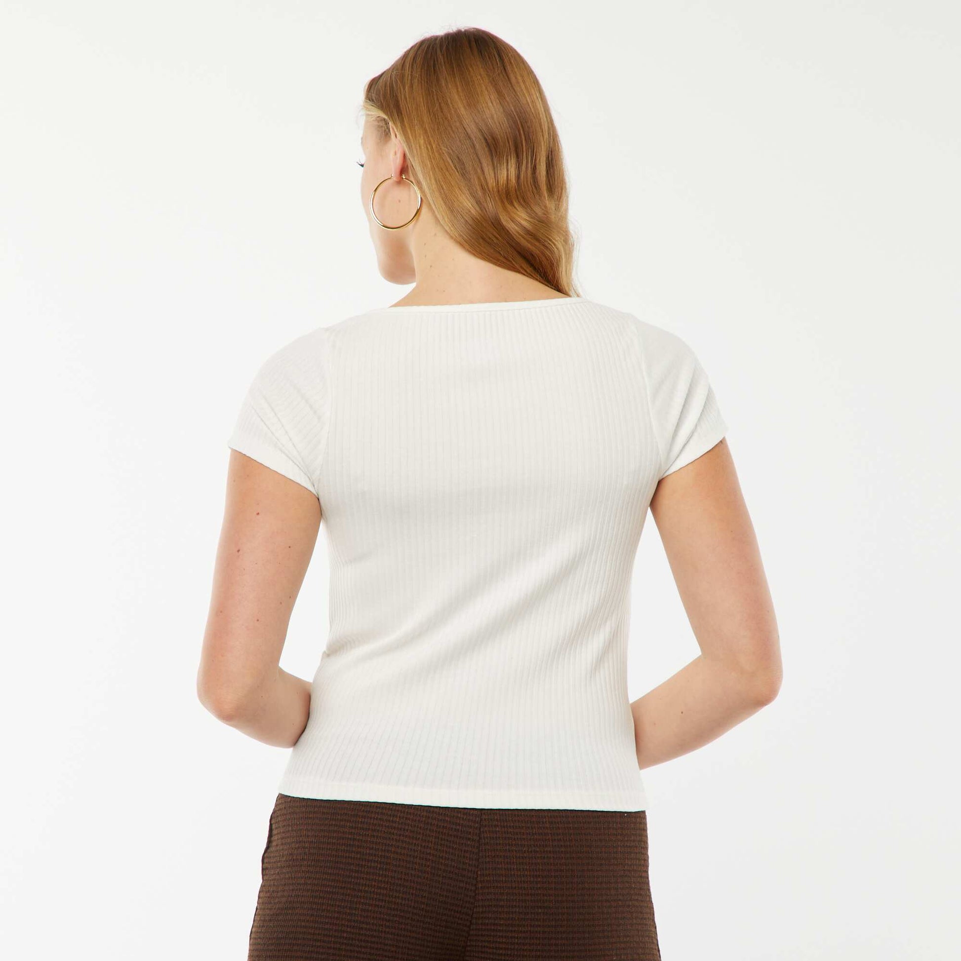 T-shirt à manches courtes avec dentelle et nœud fantaisiste BLANC