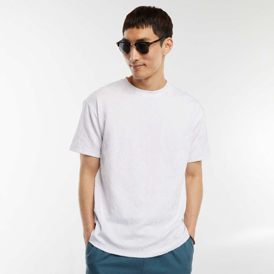 T-shirt jacquard uni à manches courtes BLANC