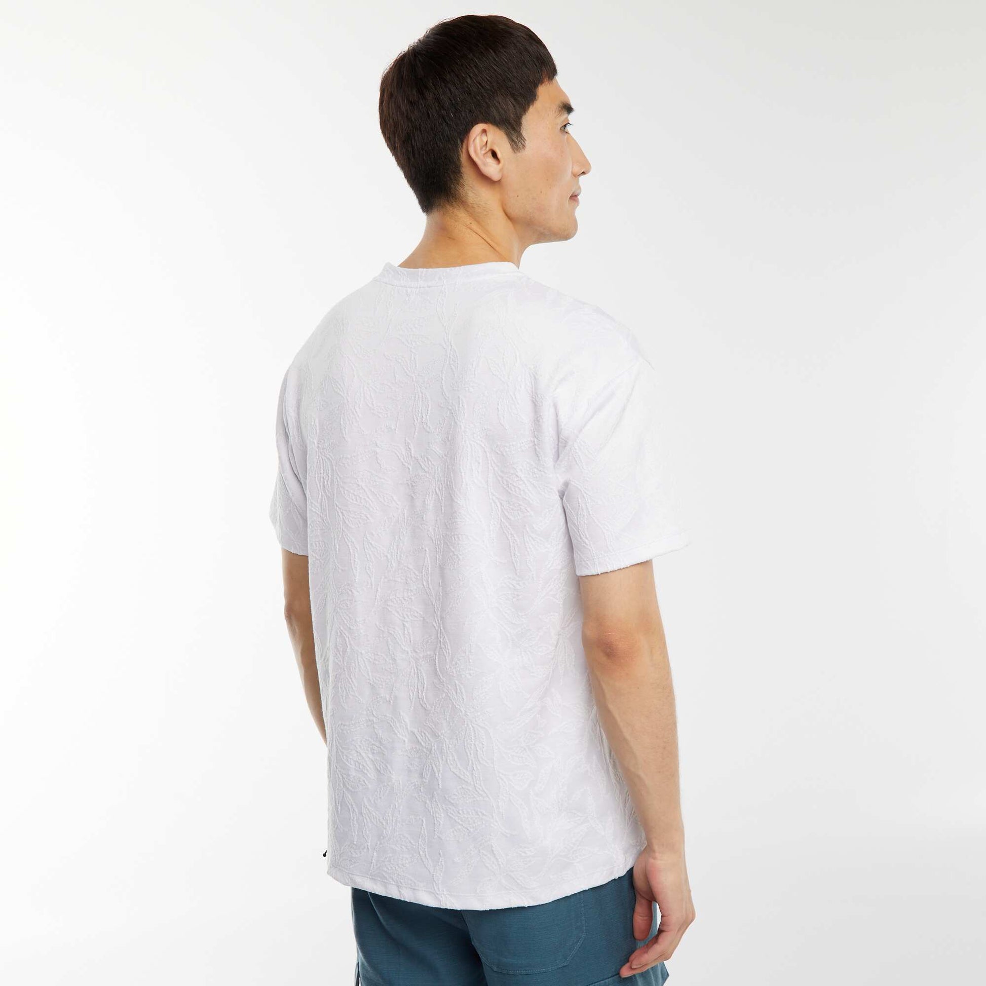 T-shirt jacquard uni à manches courtes BLANC