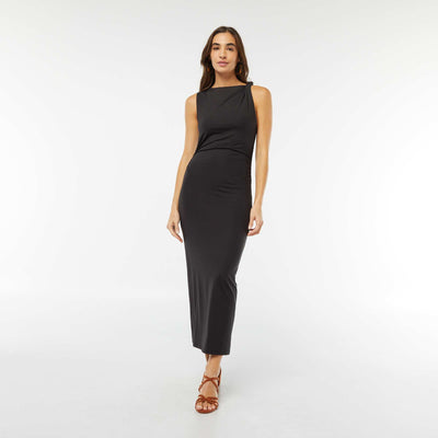 Robe midi drapée sans manches NOIR