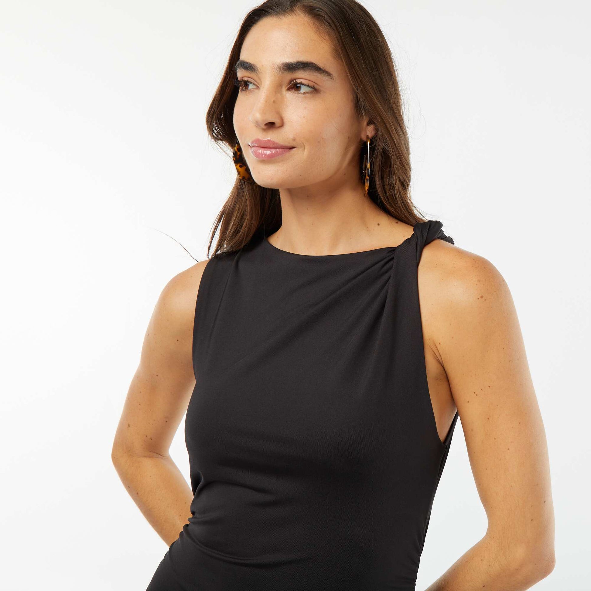 Robe midi drapée sans manches NOIR