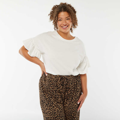 Tee-shirt manches courtes volantées BLANC