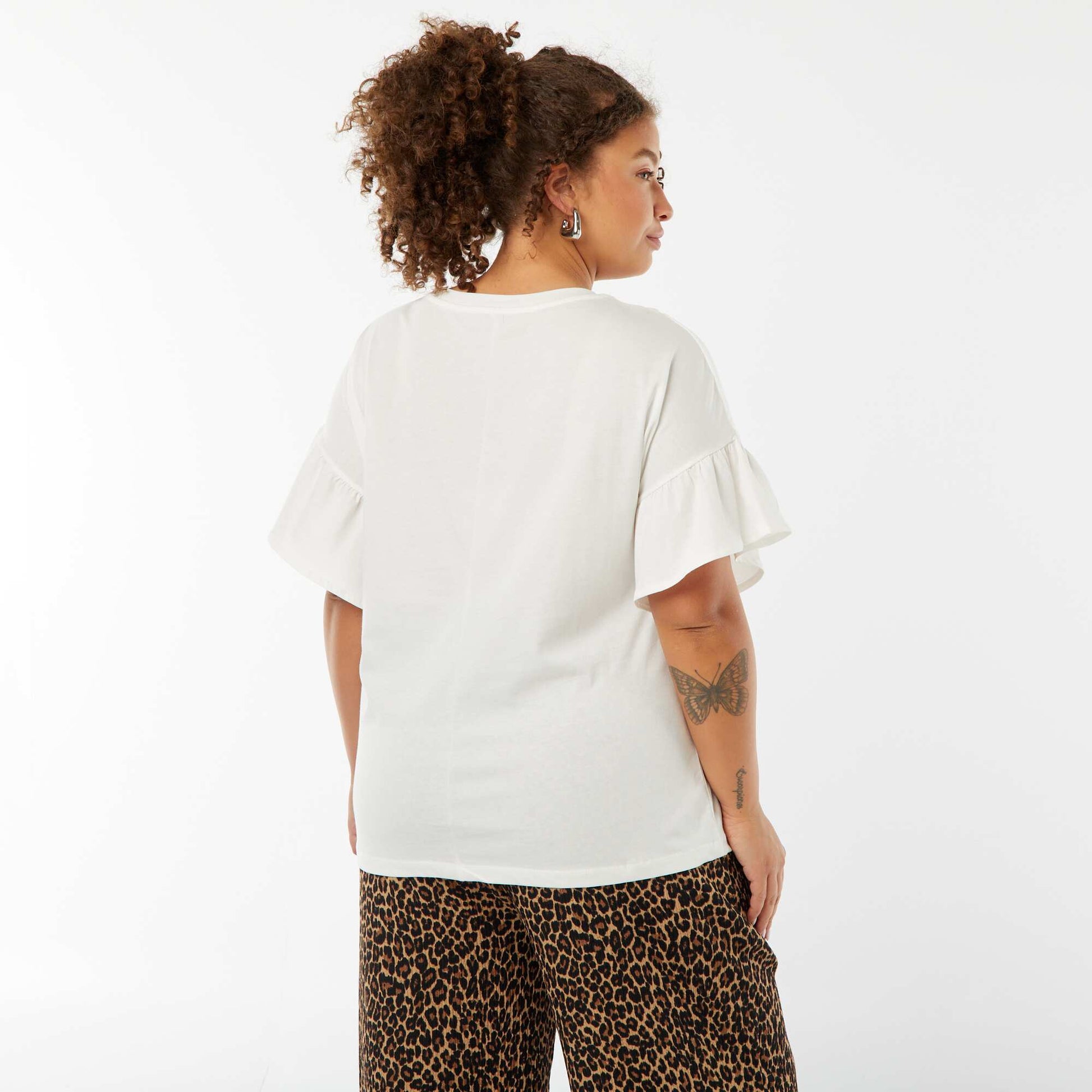 Tee-shirt manches courtes volantées BLANC