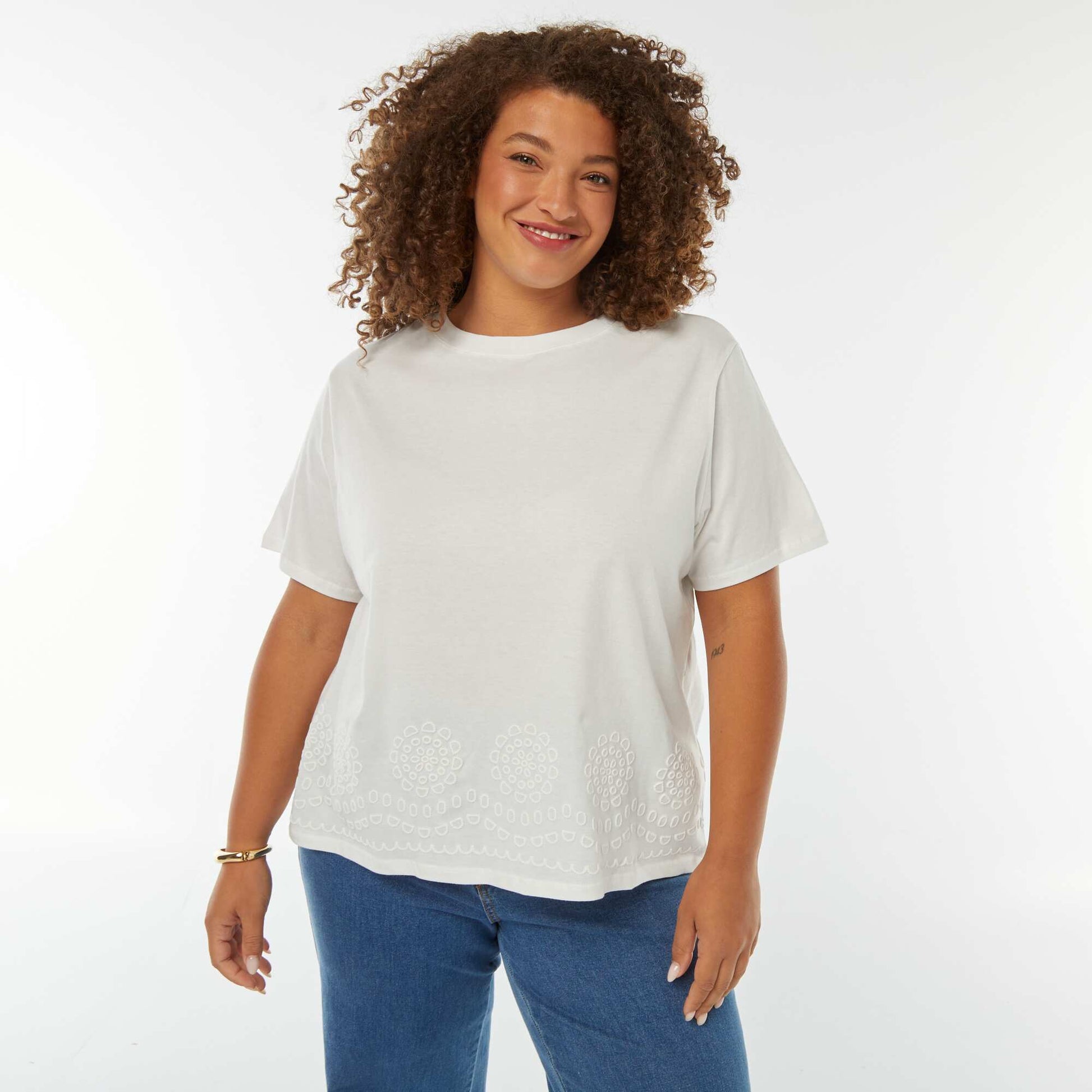T-shirt en jersey avec broderie à la base BLANC