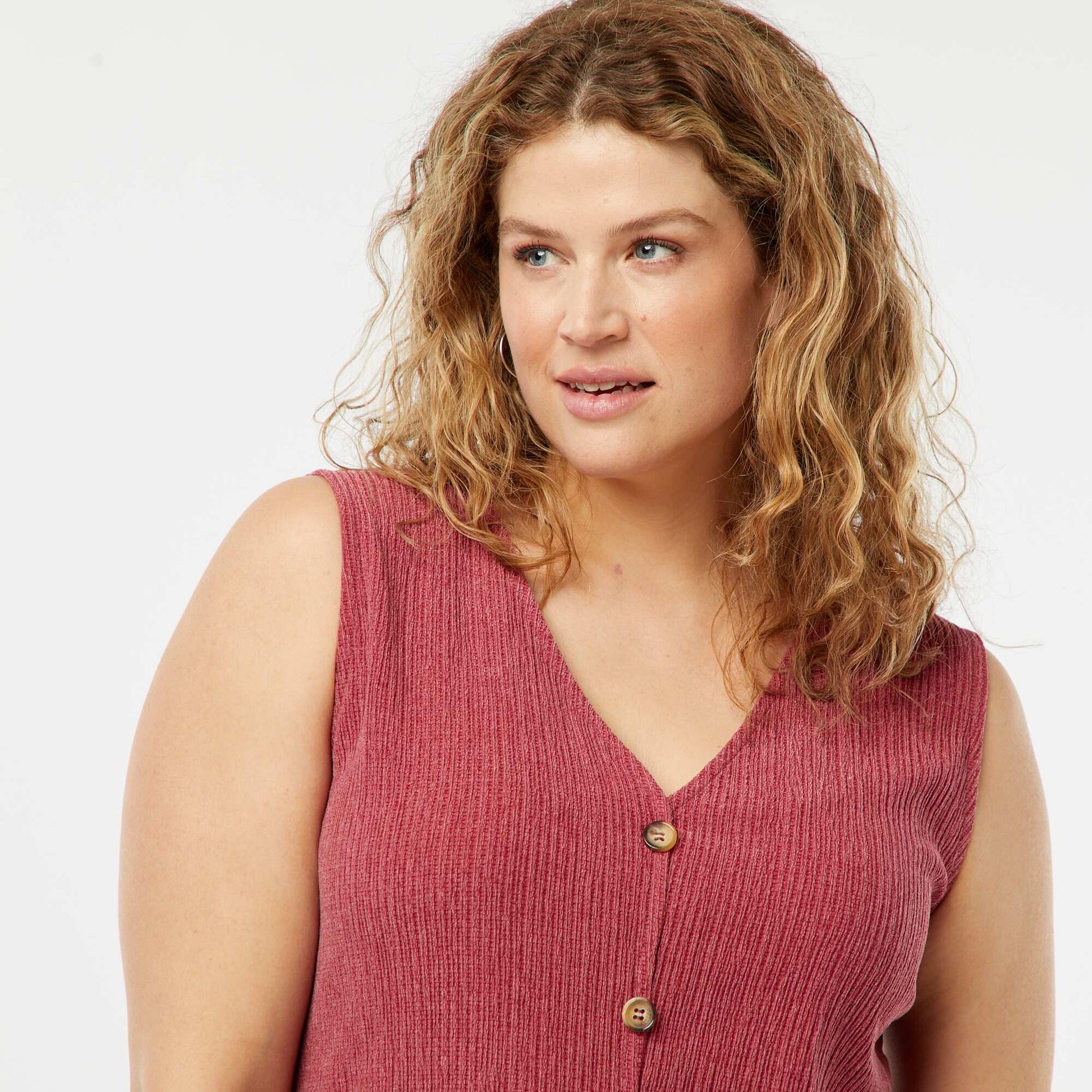 Gilet sans manches en maille gaufrée ROUGE