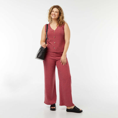 Pantalon large en maille gaufrée ROUGE