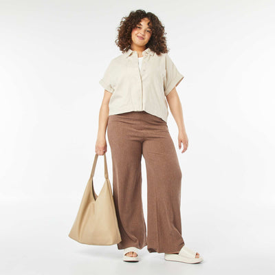 Pantalon large en maille gaufrée MARRON