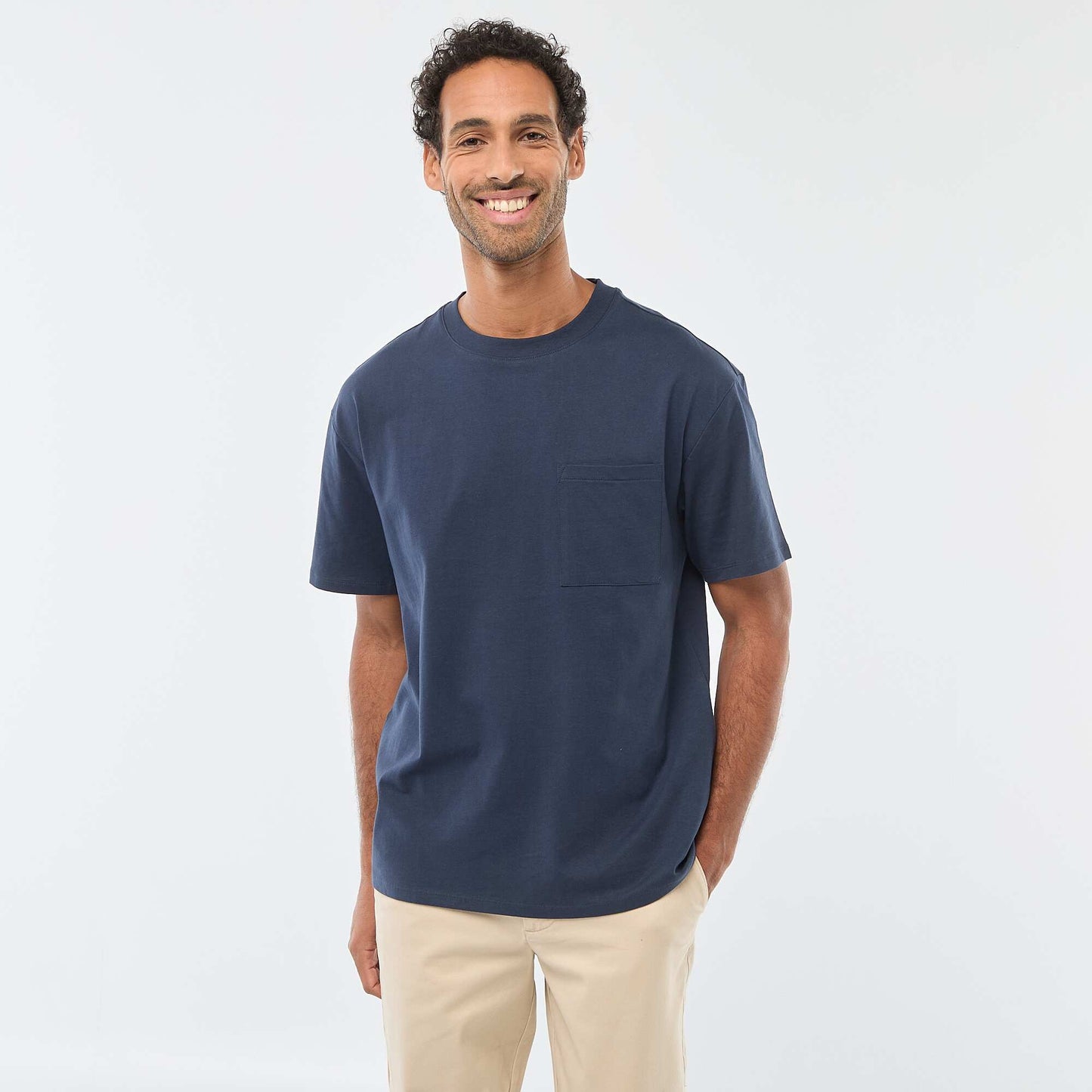 T-shirt uni à manches courtes avec poche poitrine BLEU