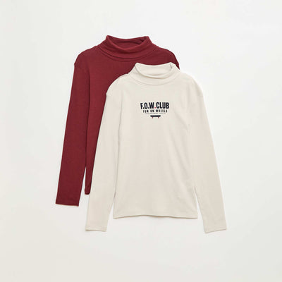 Lot de 2 sous-pull à col montant BLANC/ROUGE