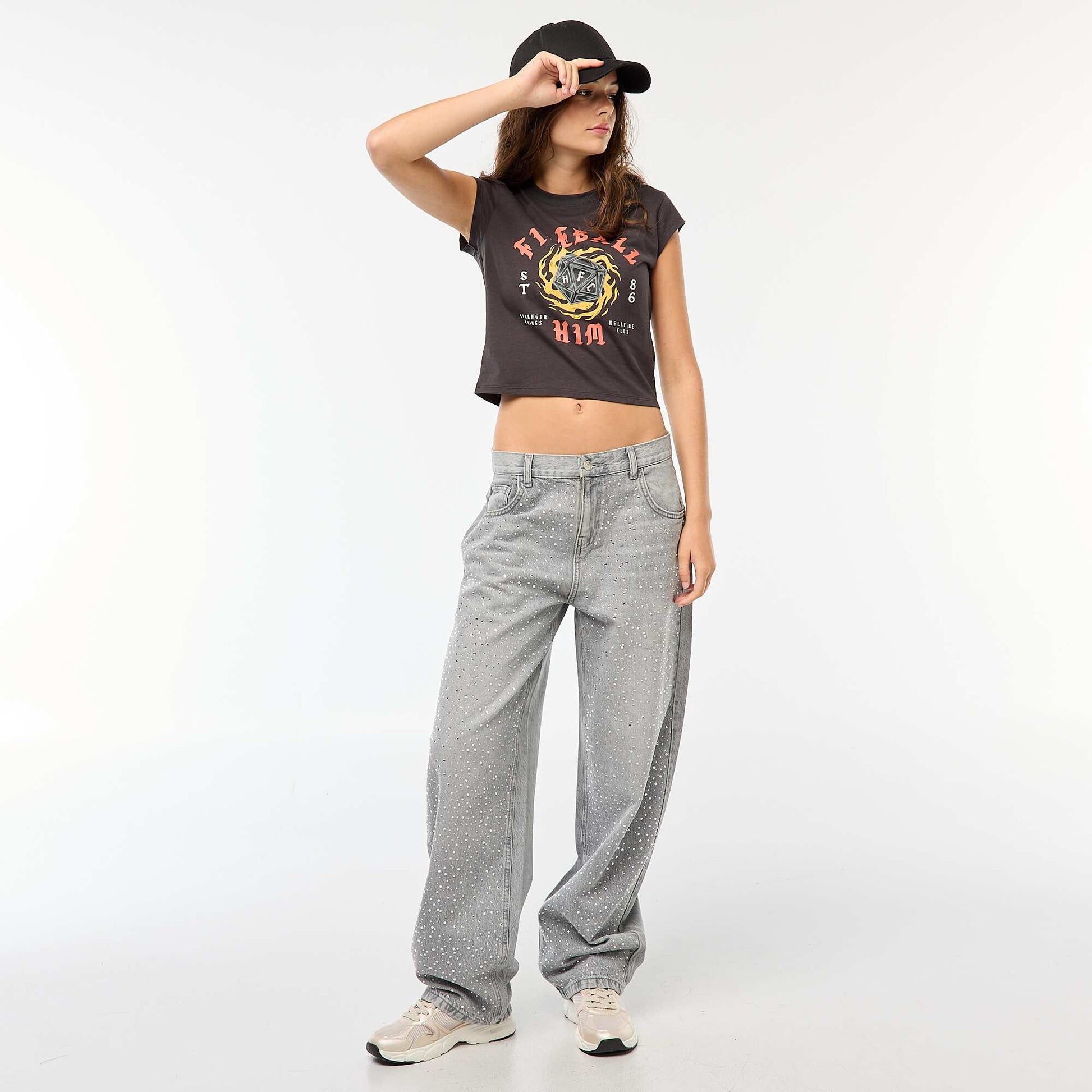 T-shirt court imprimé fantaisie NOIR