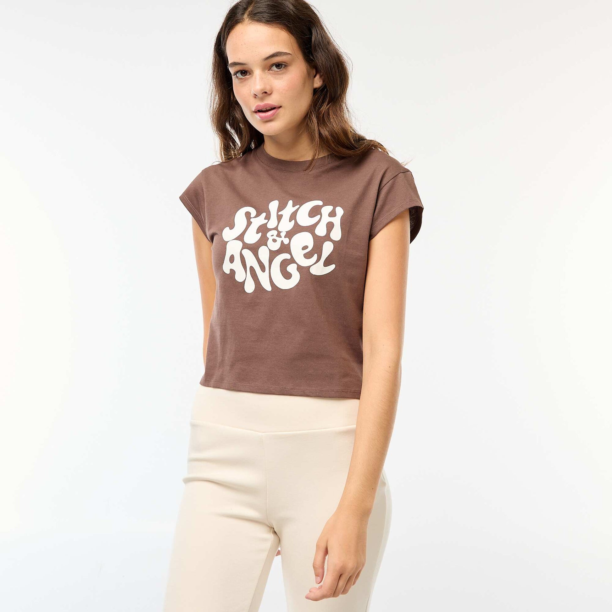 T-shirt imprimé fantaisie MARRON