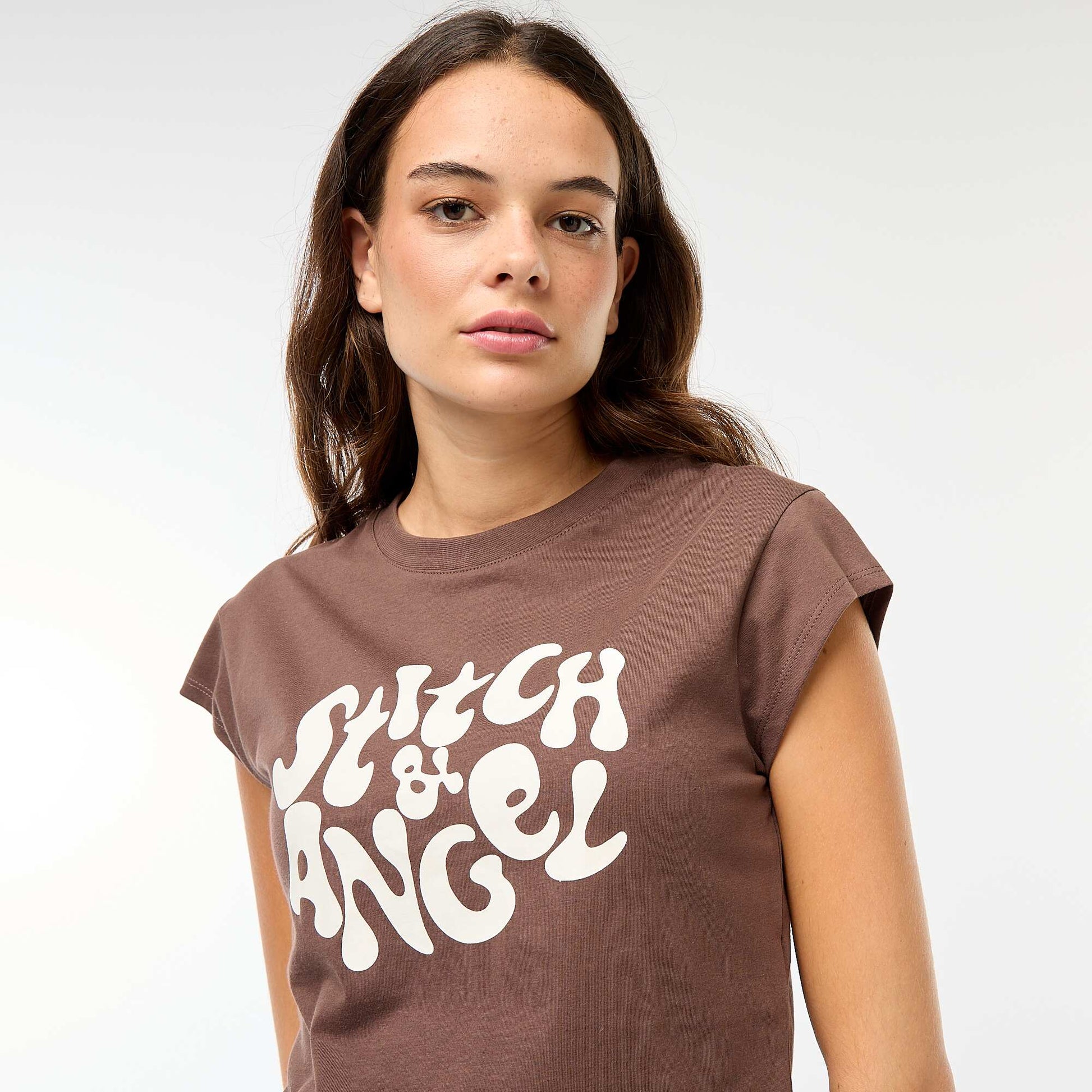 T-shirt imprimé fantaisie MARRON