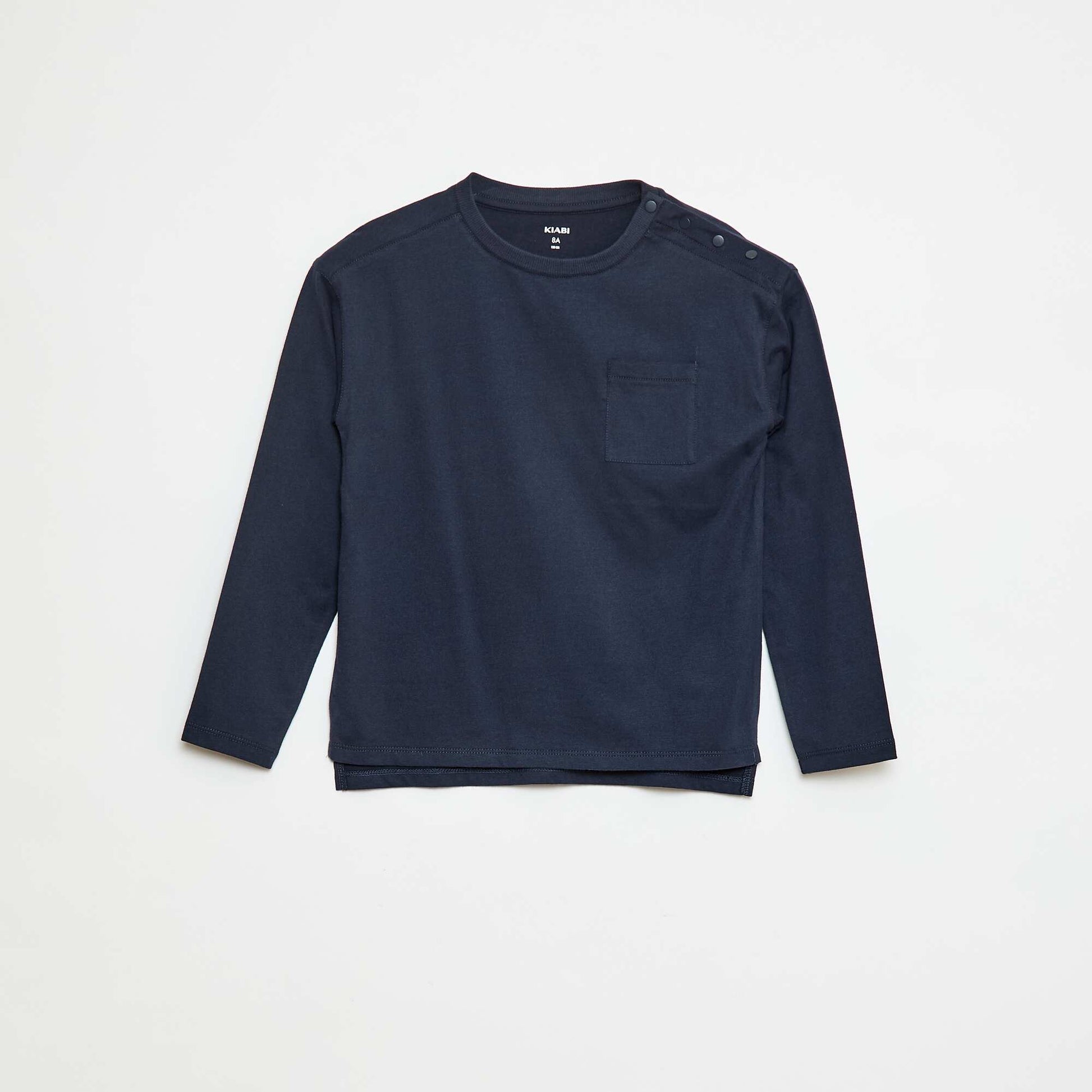 T-shirt uni à manches longues et poche poitrine - So Easy BLEU