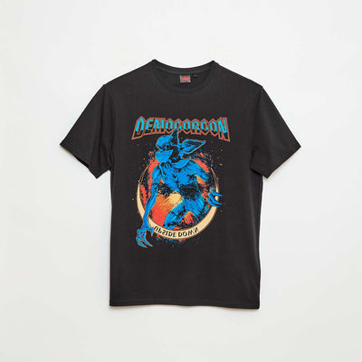 T-shirt 'Sun city' 'Stranger things' 'Netflix' en coton NOIR