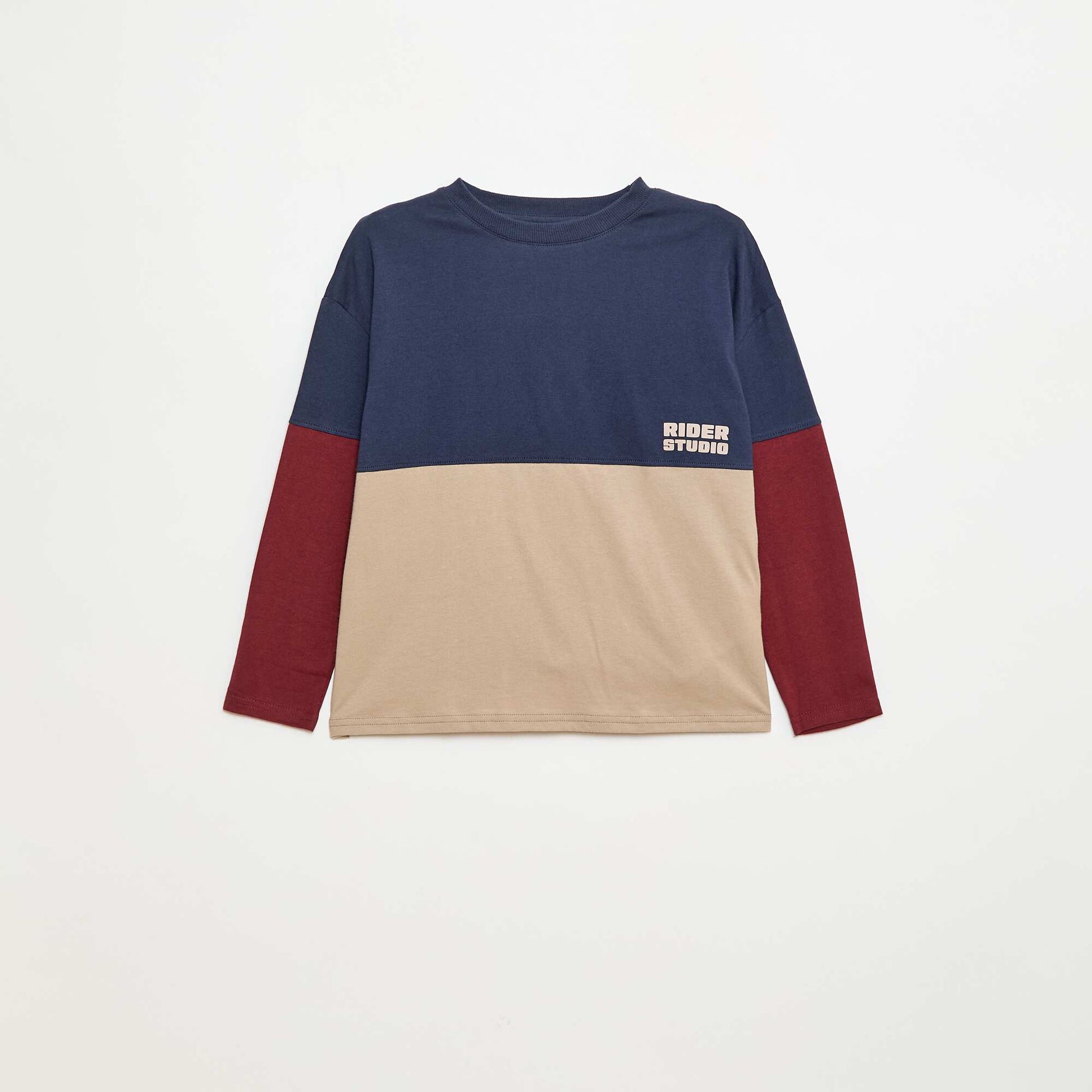 T-shirt en jersey à manches longues effet colorblock BLEU
