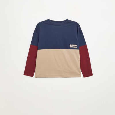 T-shirt en jersey à manches longues effet colorblock BLEU