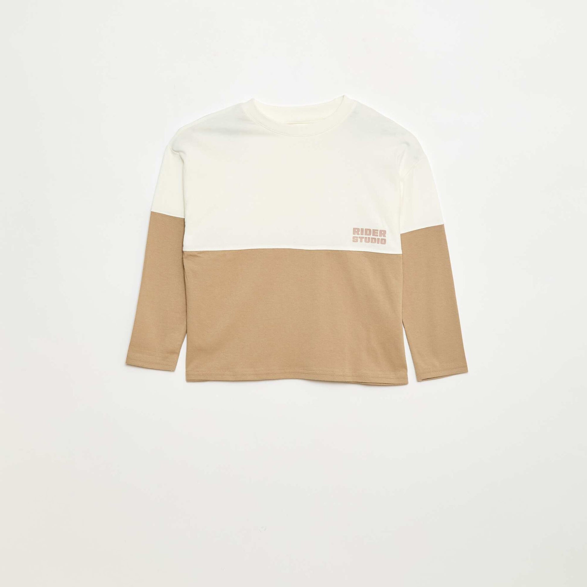 T-shirt en jersey à manches longues effet colorblock BEIGE