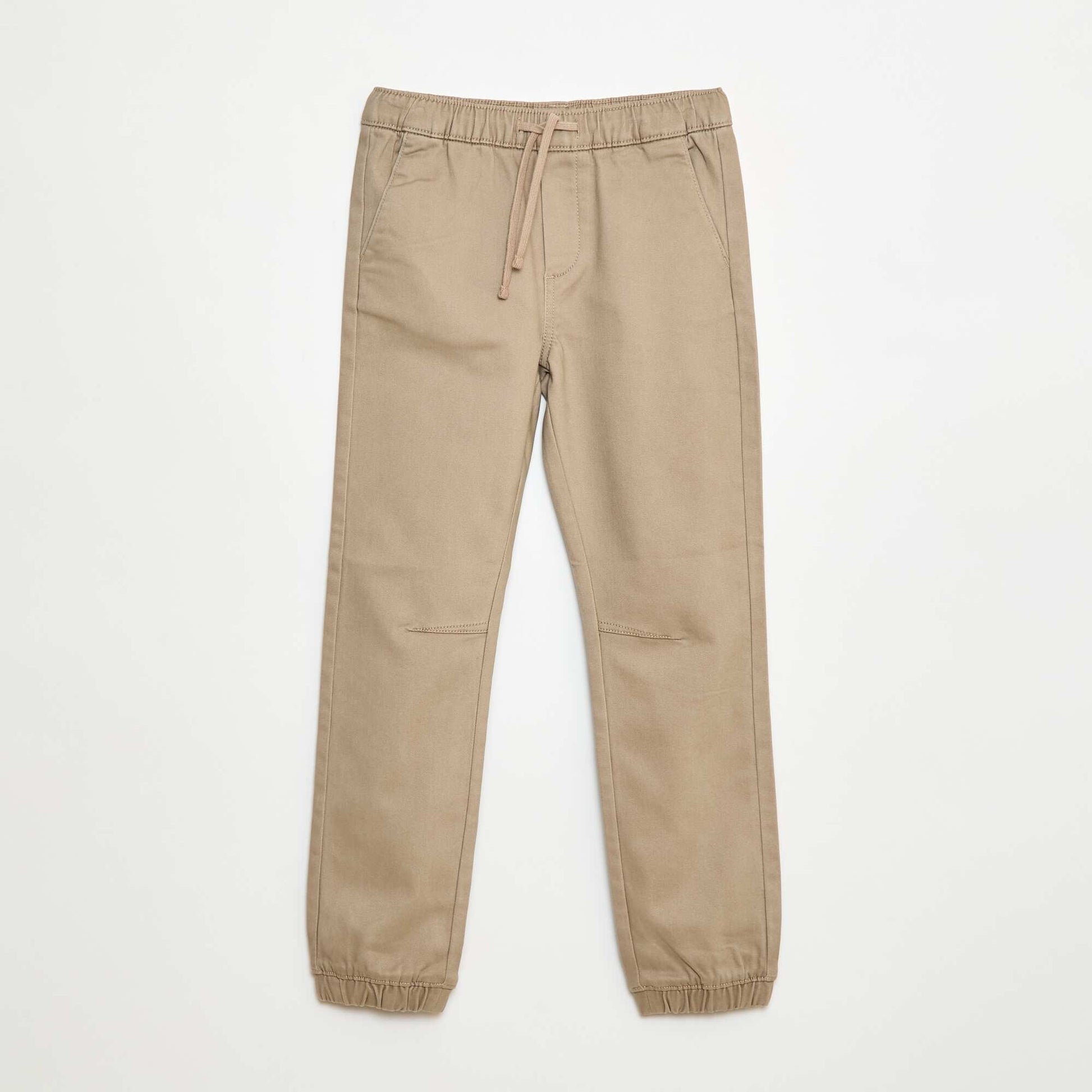 Pantalon élastiqué en coton BEIGE