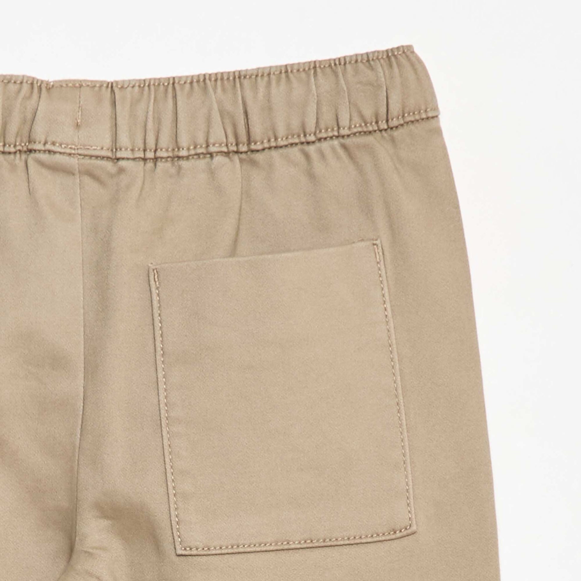 Pantalon élastiqué en coton BEIGE