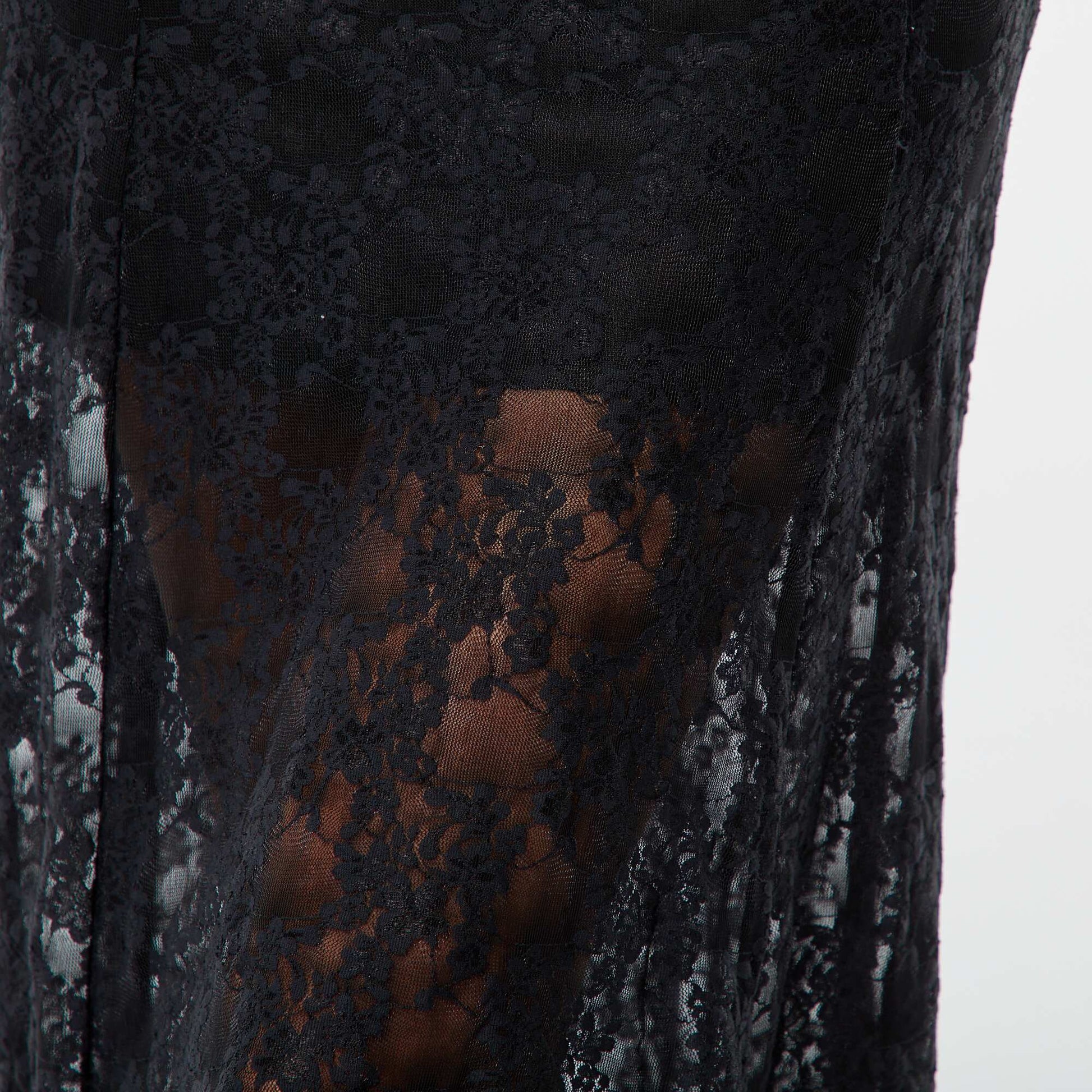 Jupe midi évasée en dentelle ajourée NOIR