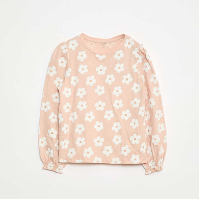 T-shirt à manches longues avec fronces aux épaules ROSE