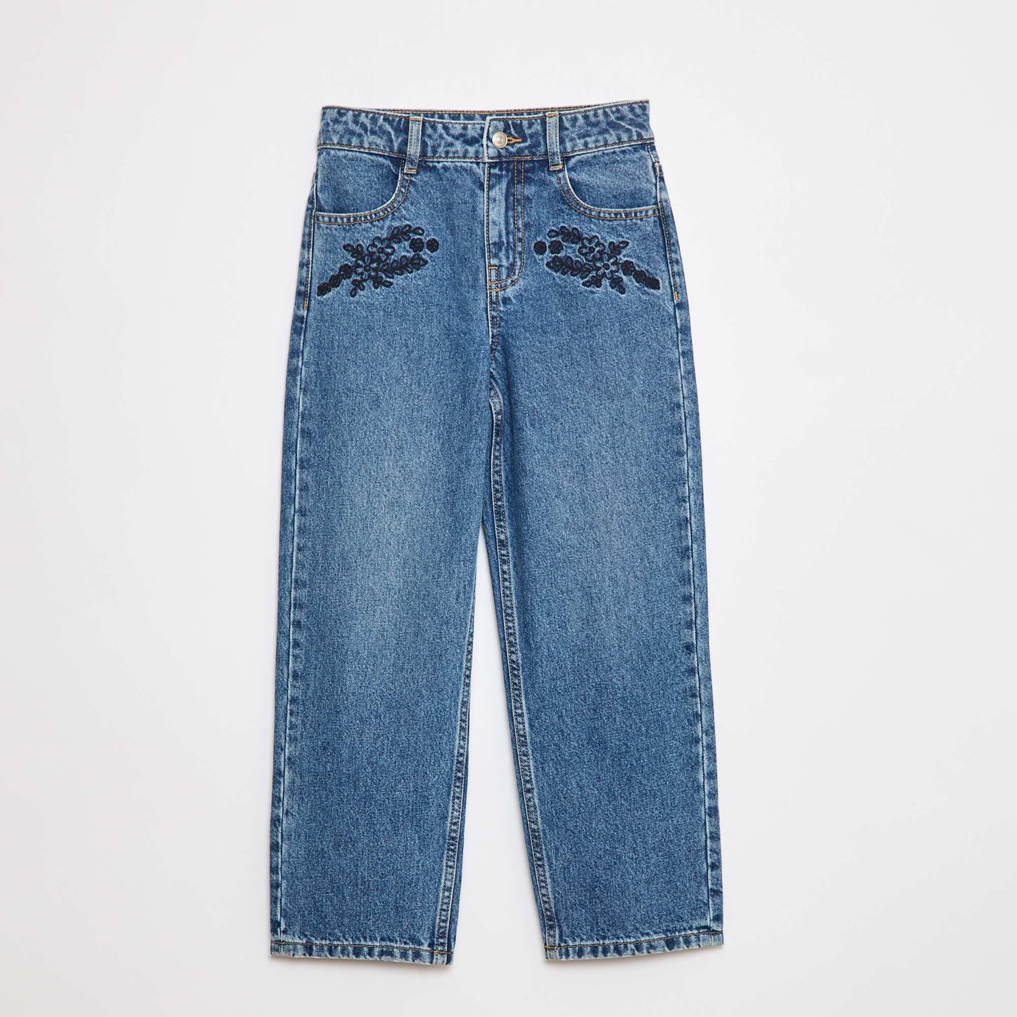 Jean straight avec broderies BLEU