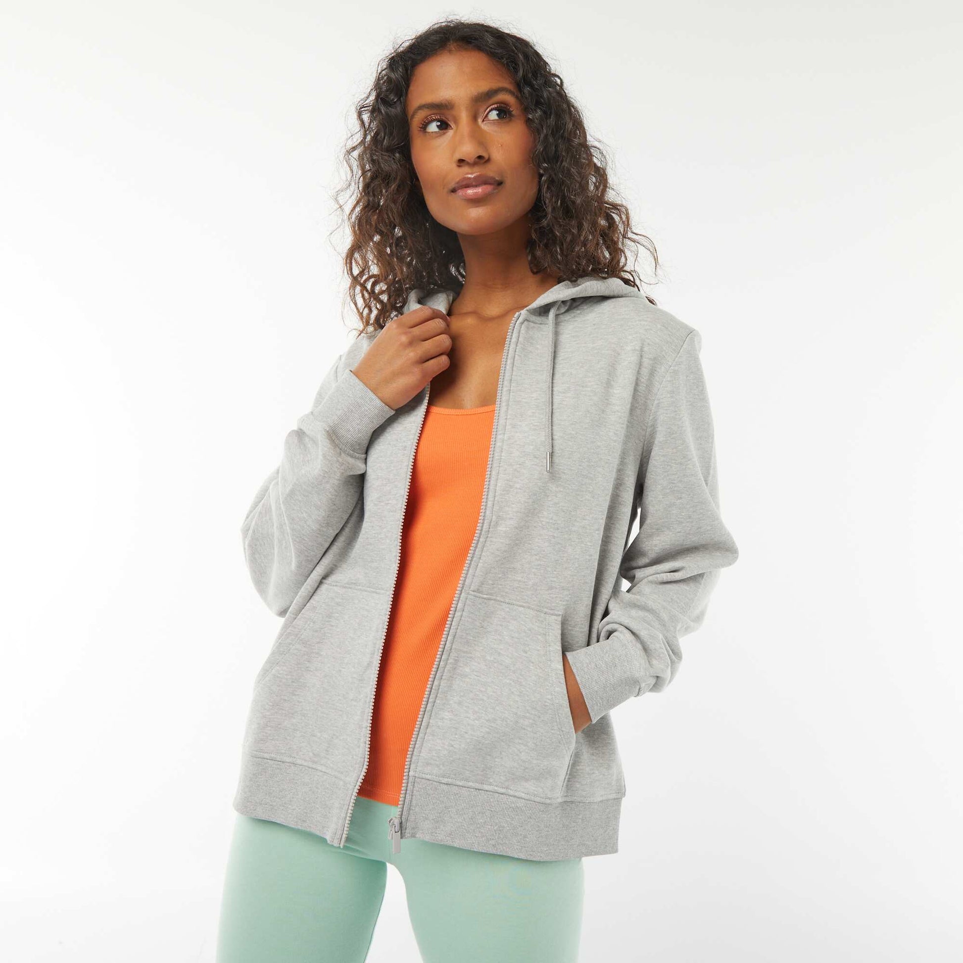 Sweat zippé à capuche basique GRIS