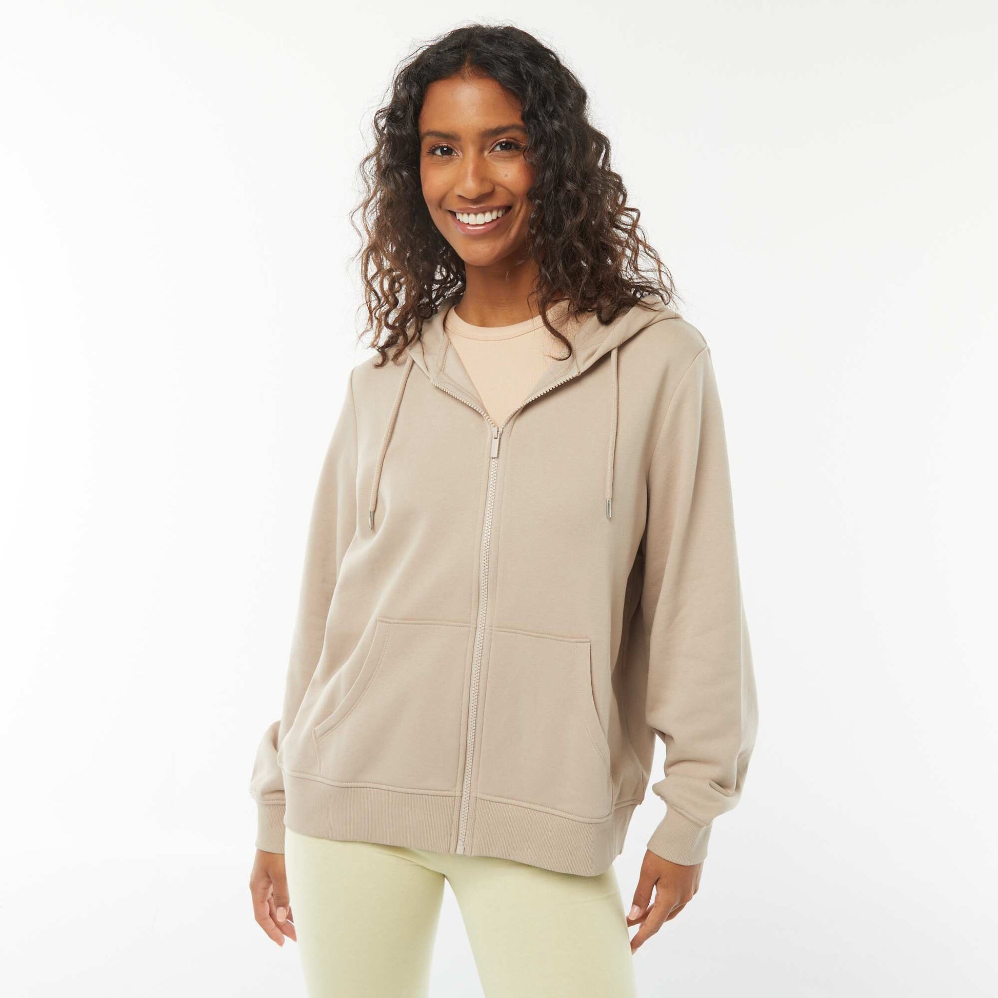 Sweat zippé à capuche basique BEIGE