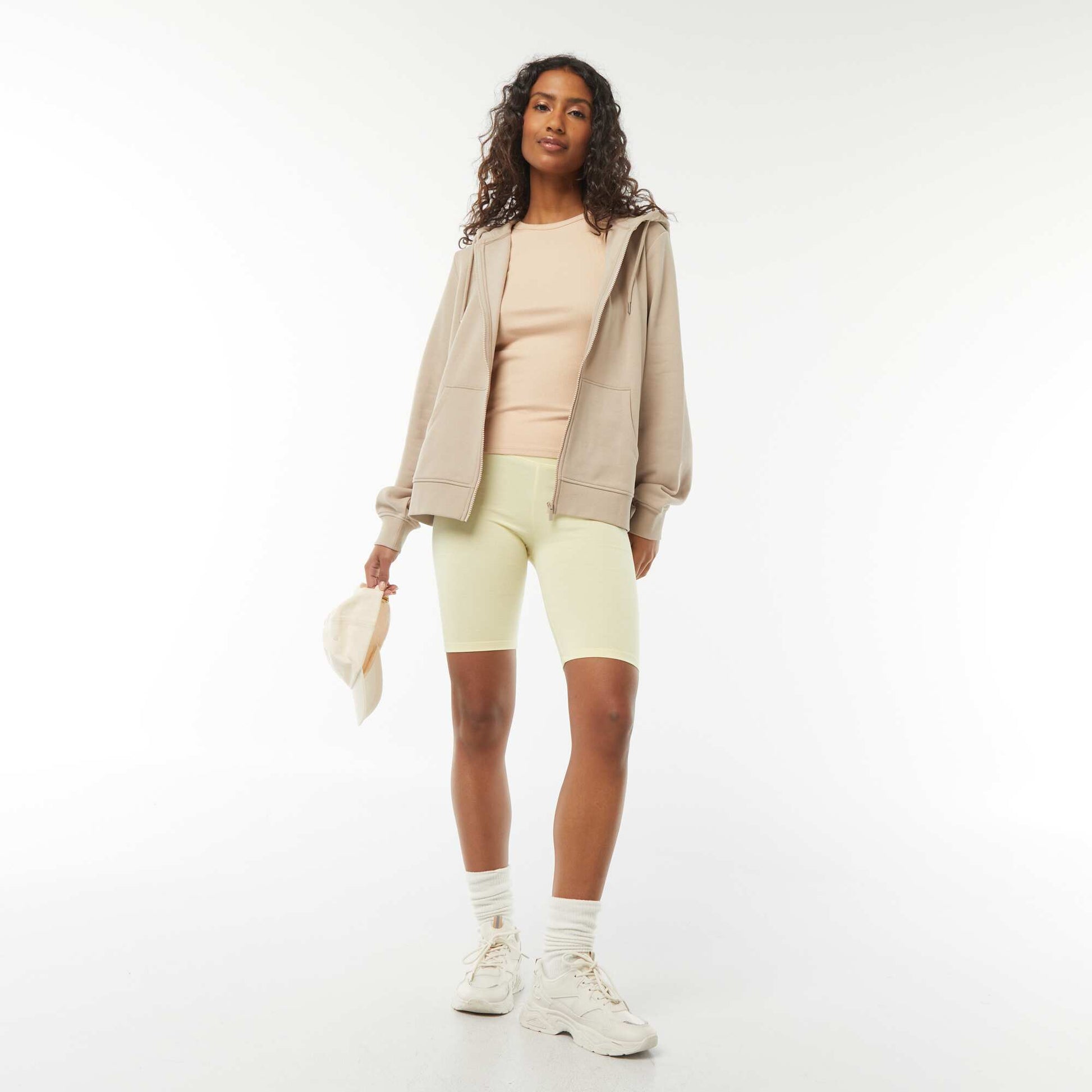 Sweat zippé à capuche basique BEIGE