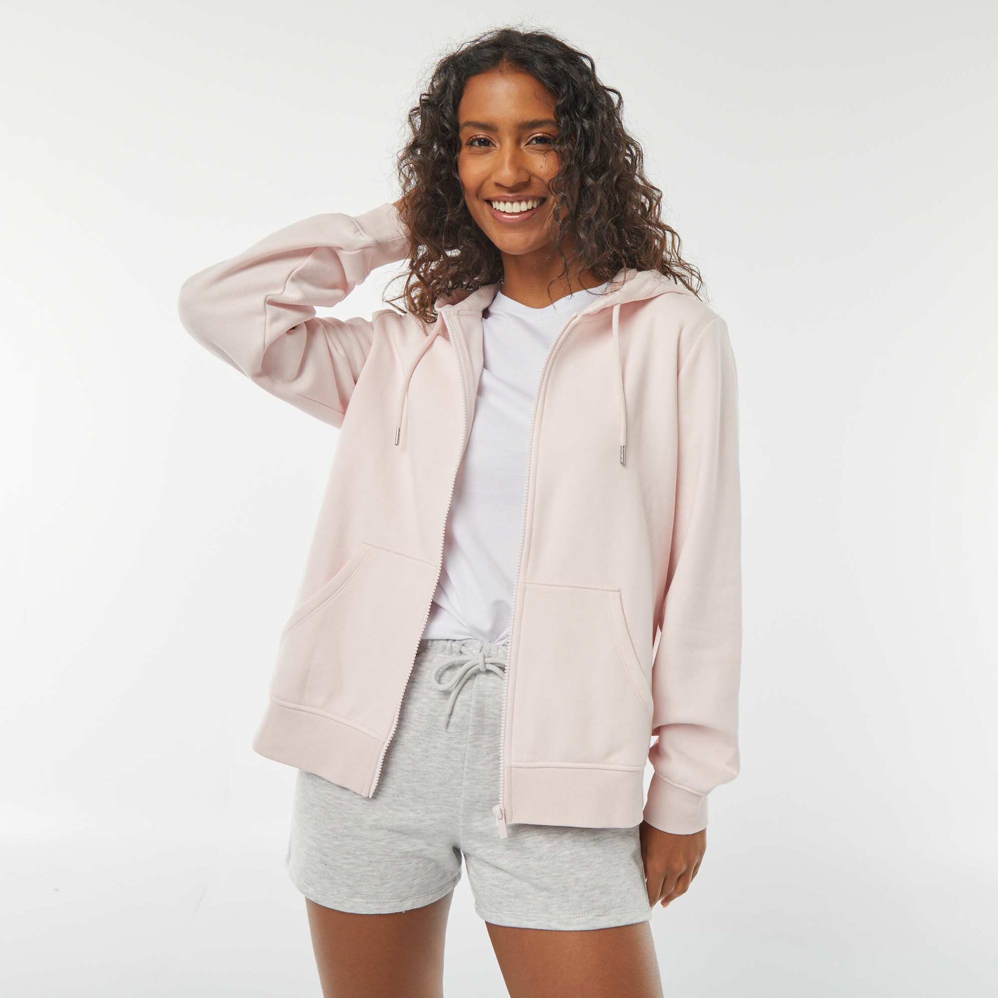 Sweat zippé à capuche basique ROSE