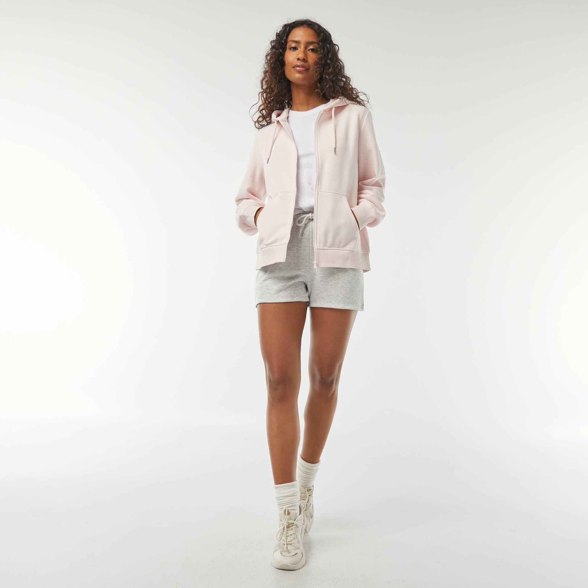 Sweat zippé à capuche basique ROSE
