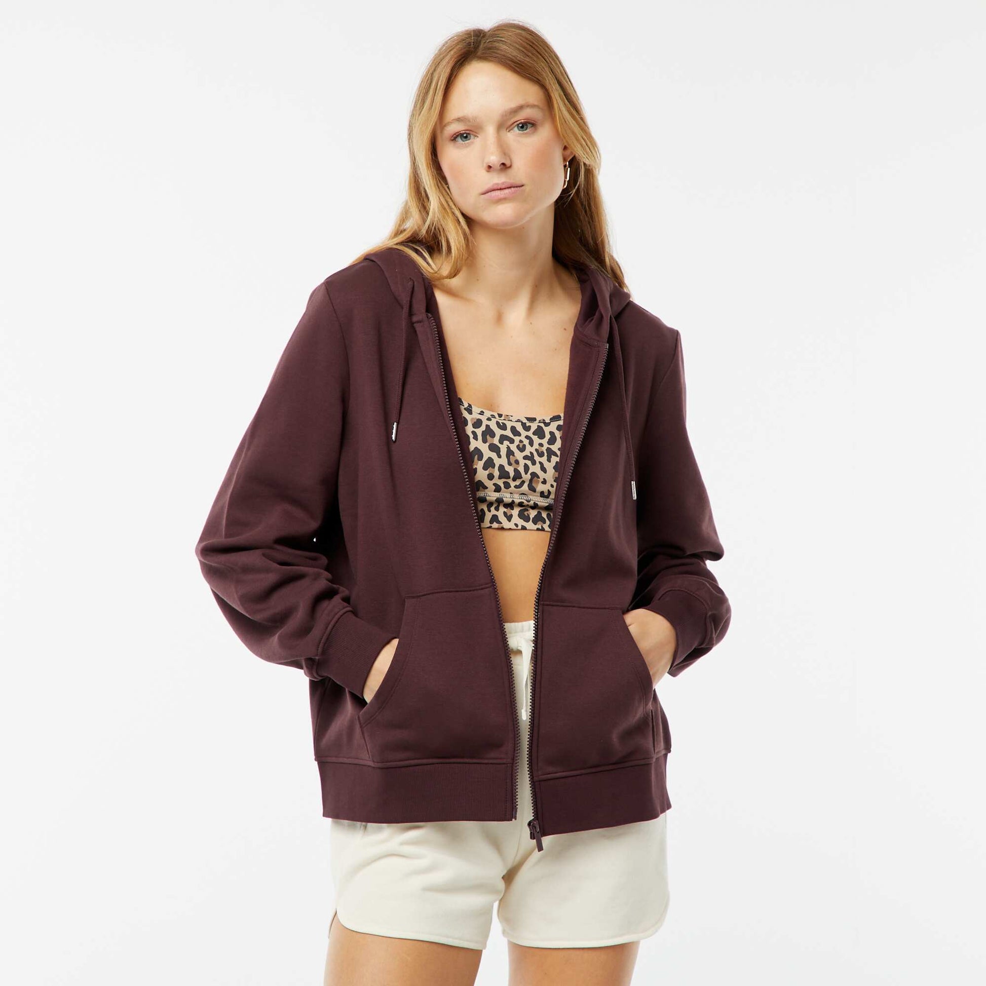 Sweat zippé à capuche basique VIOLET