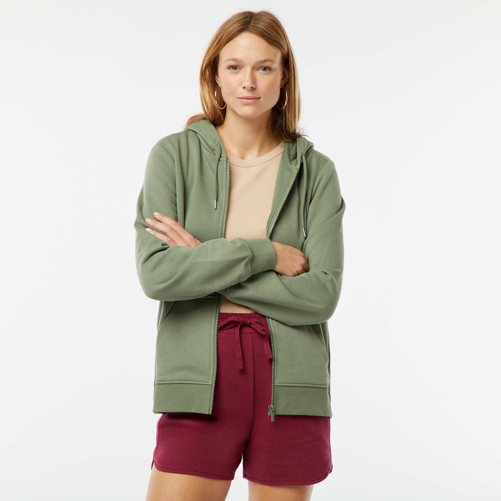 Sweat zippé à capuche basique VERT