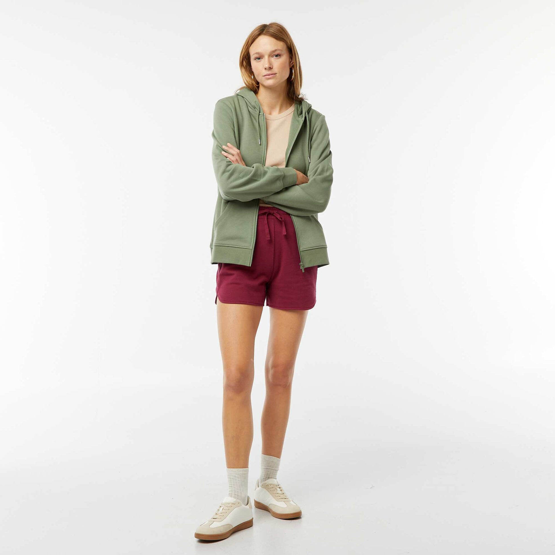 Sweat zippé à capuche basique VERT