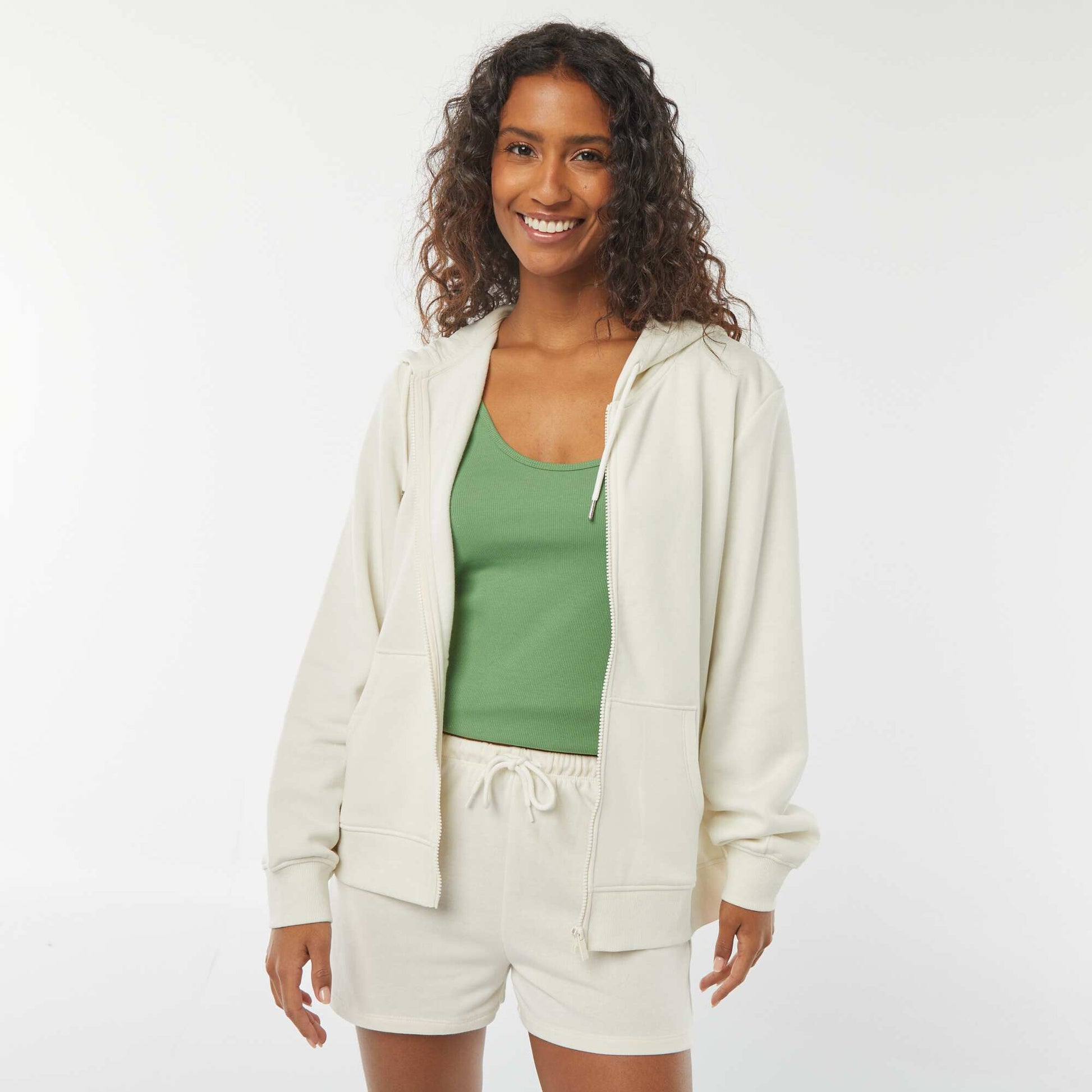 Sweat zippé à capuche basique BLANC