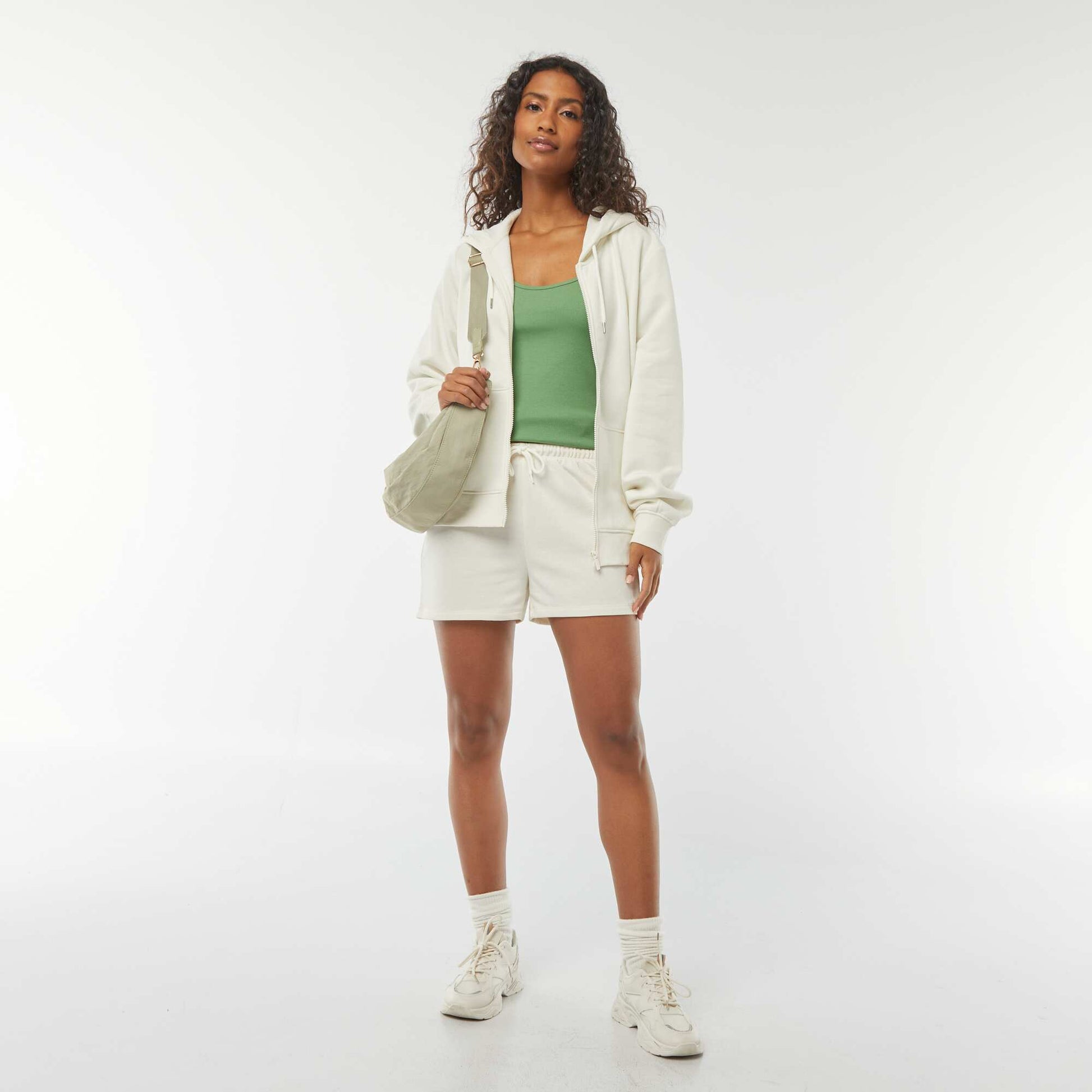 Sweat zippé à capuche basique BLANC