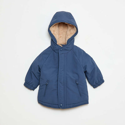 Manteau à capuche doublé fausse fourrure BLEU