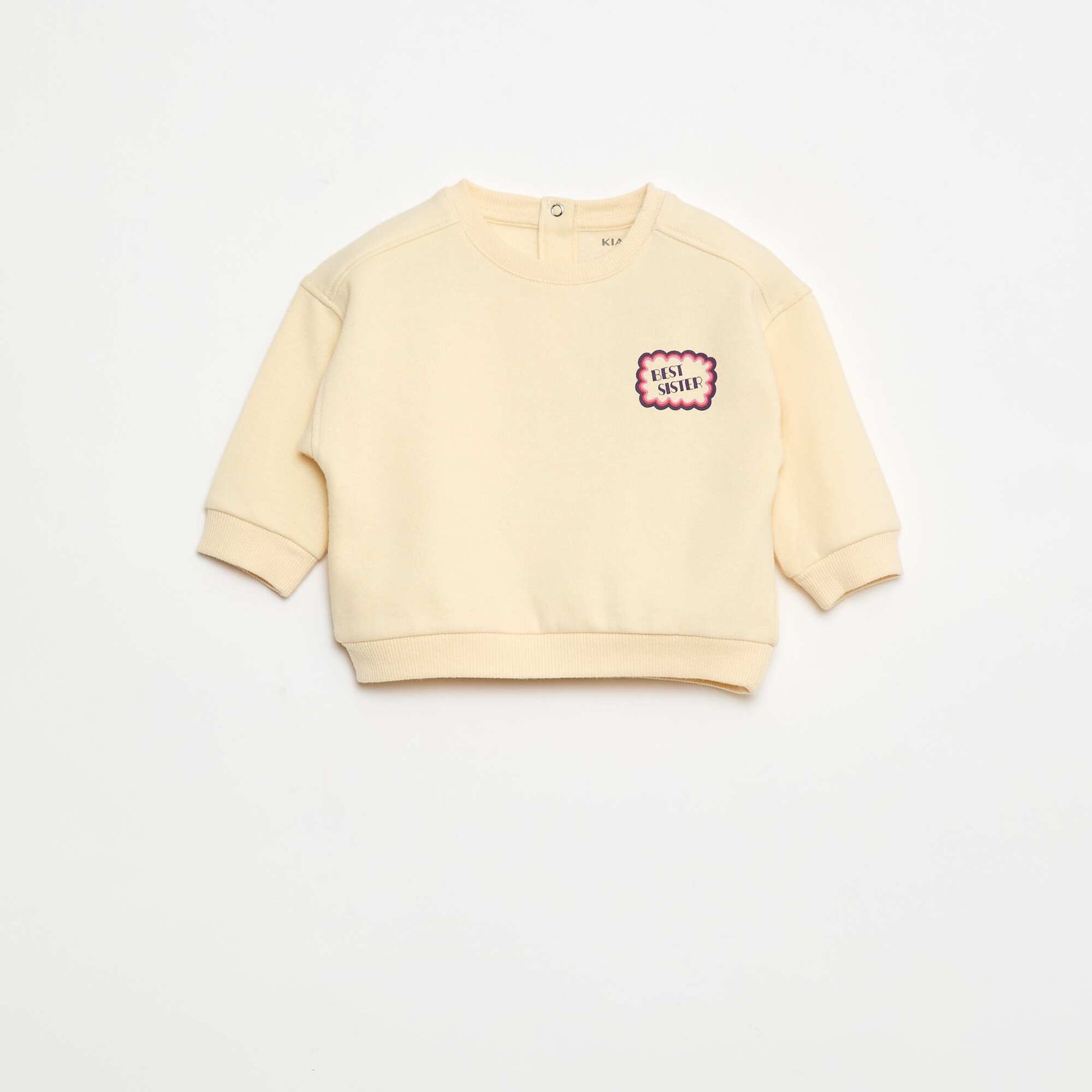 Sweat imprimé fantaisie en molleton gratté BEIGE