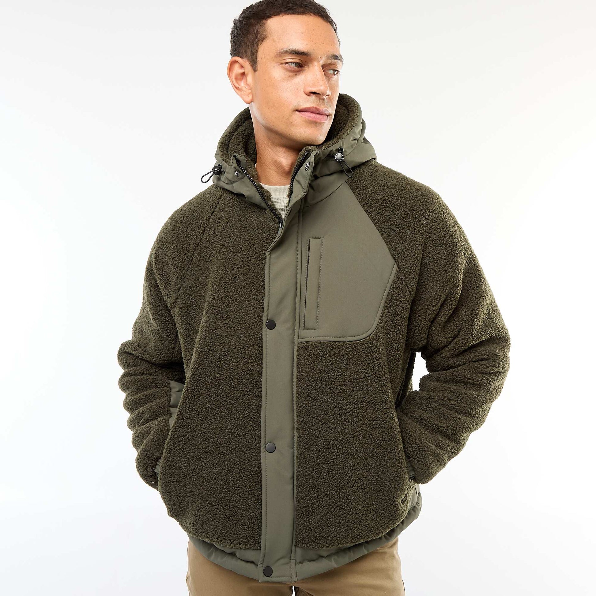 Blouson a capuche effet moutonné VERT