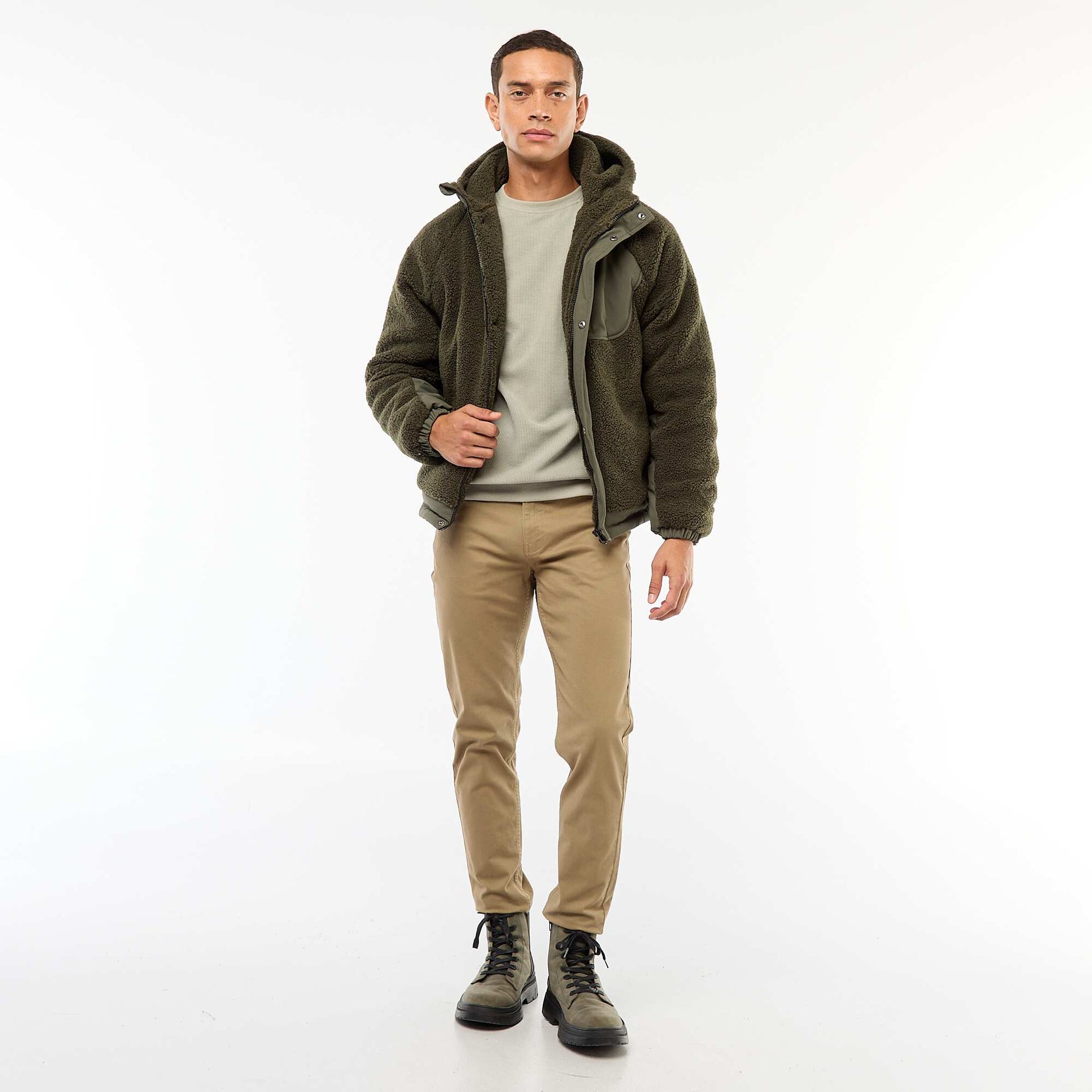 Blouson a capuche effet moutonné VERT