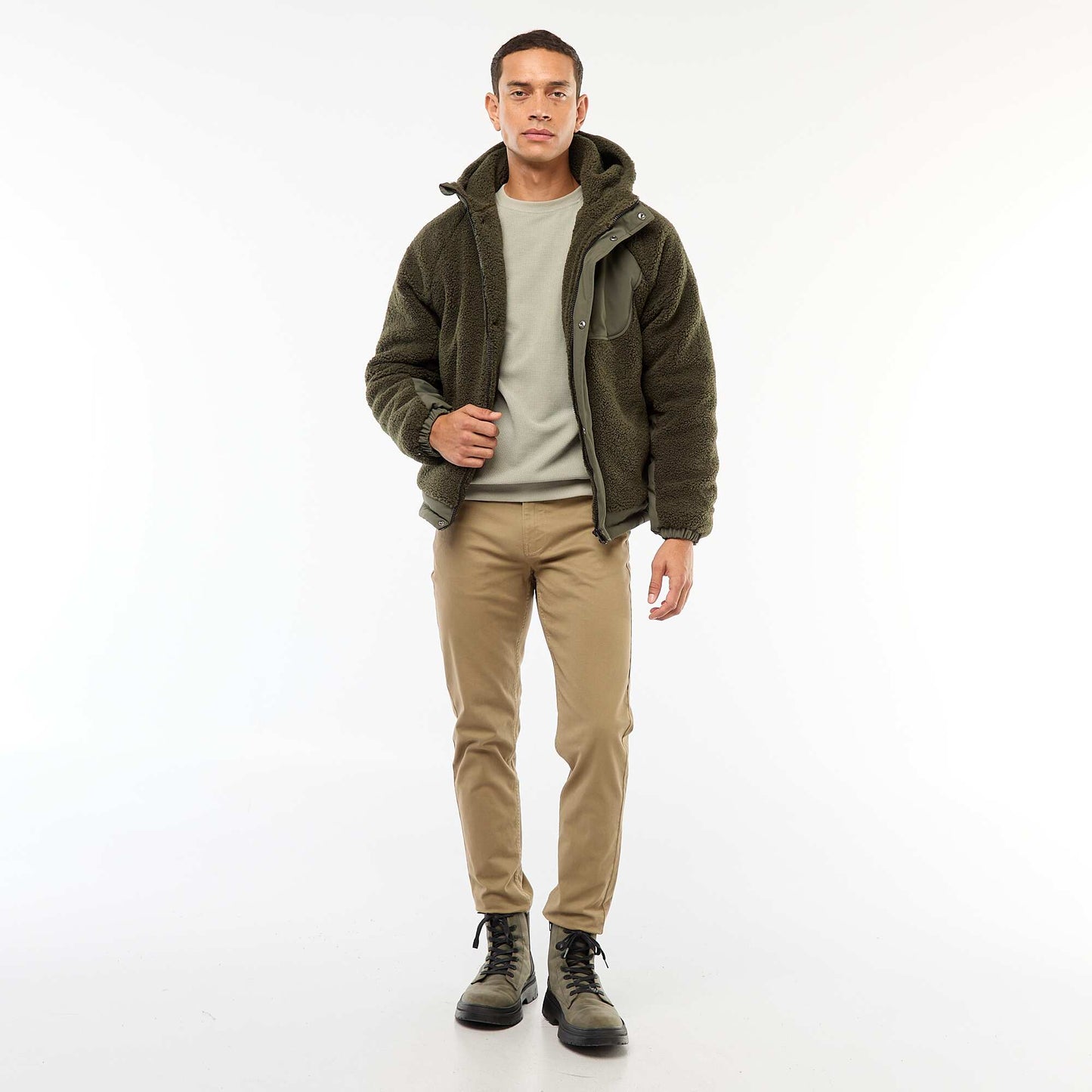 Blouson a capuche effet moutonné VERT